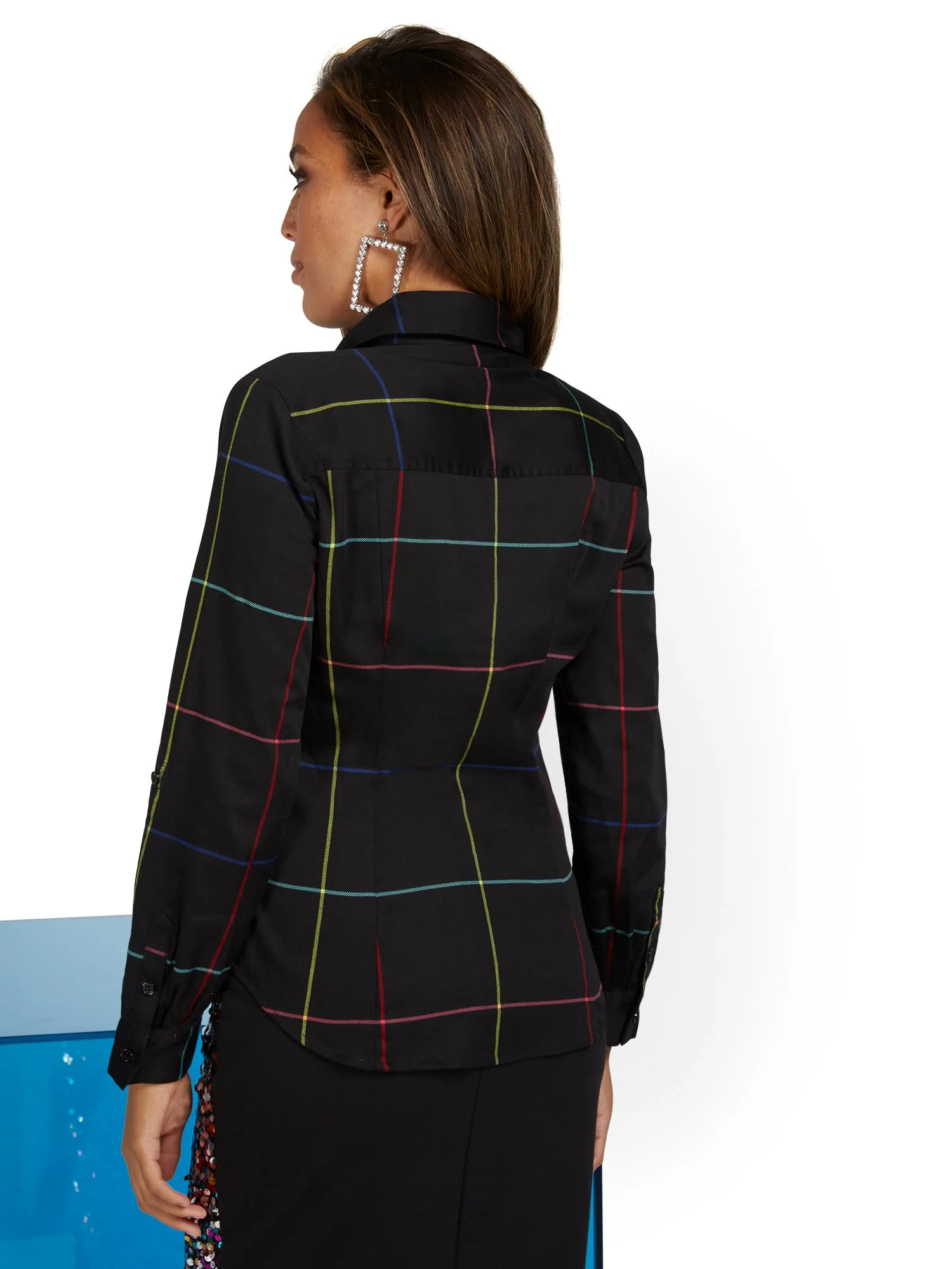 Ruched-Front Madison Shirt - Windowpane-Print - Image 3