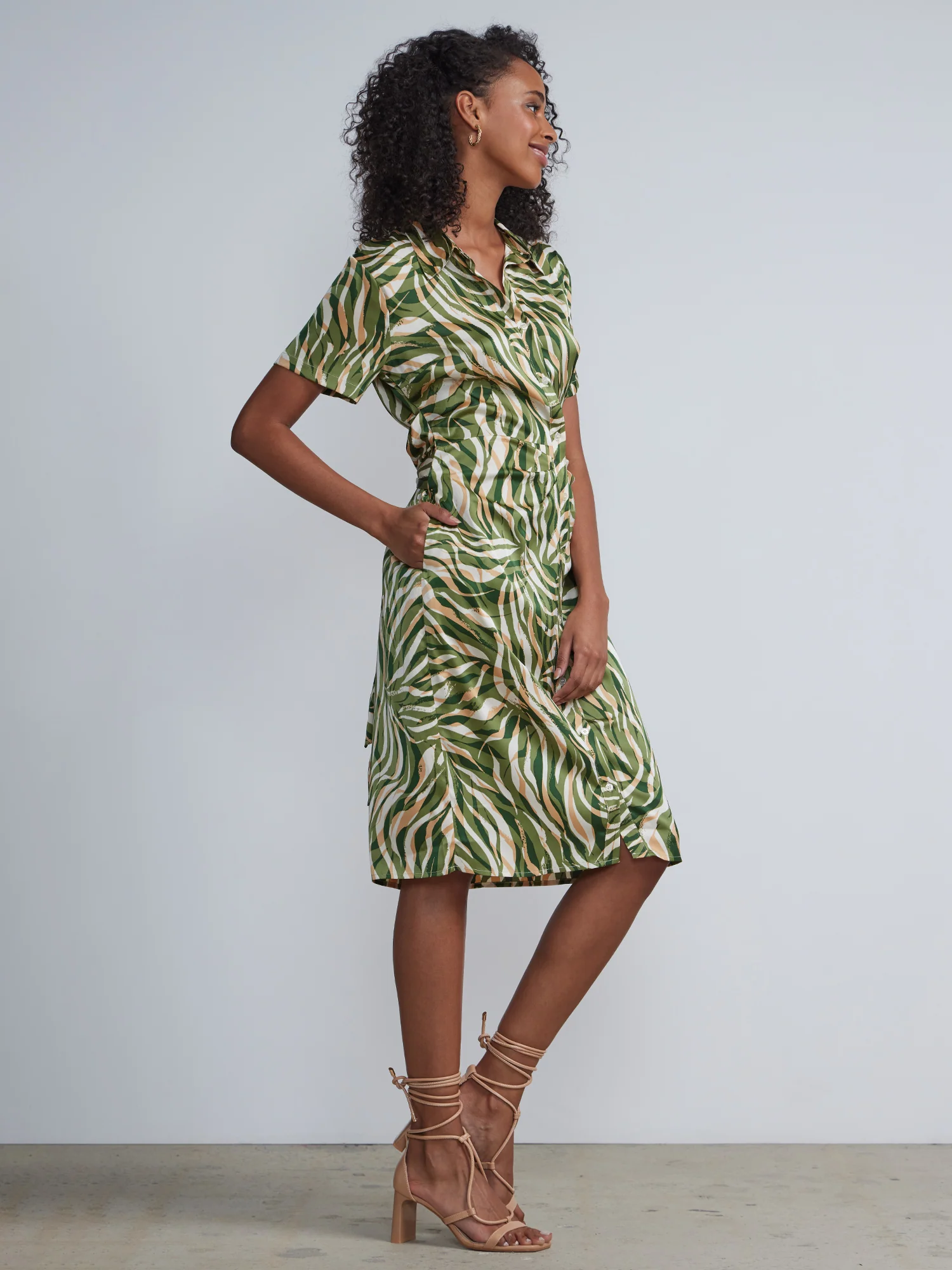 Satin Printed Ruched Shirt Dress - Image 2