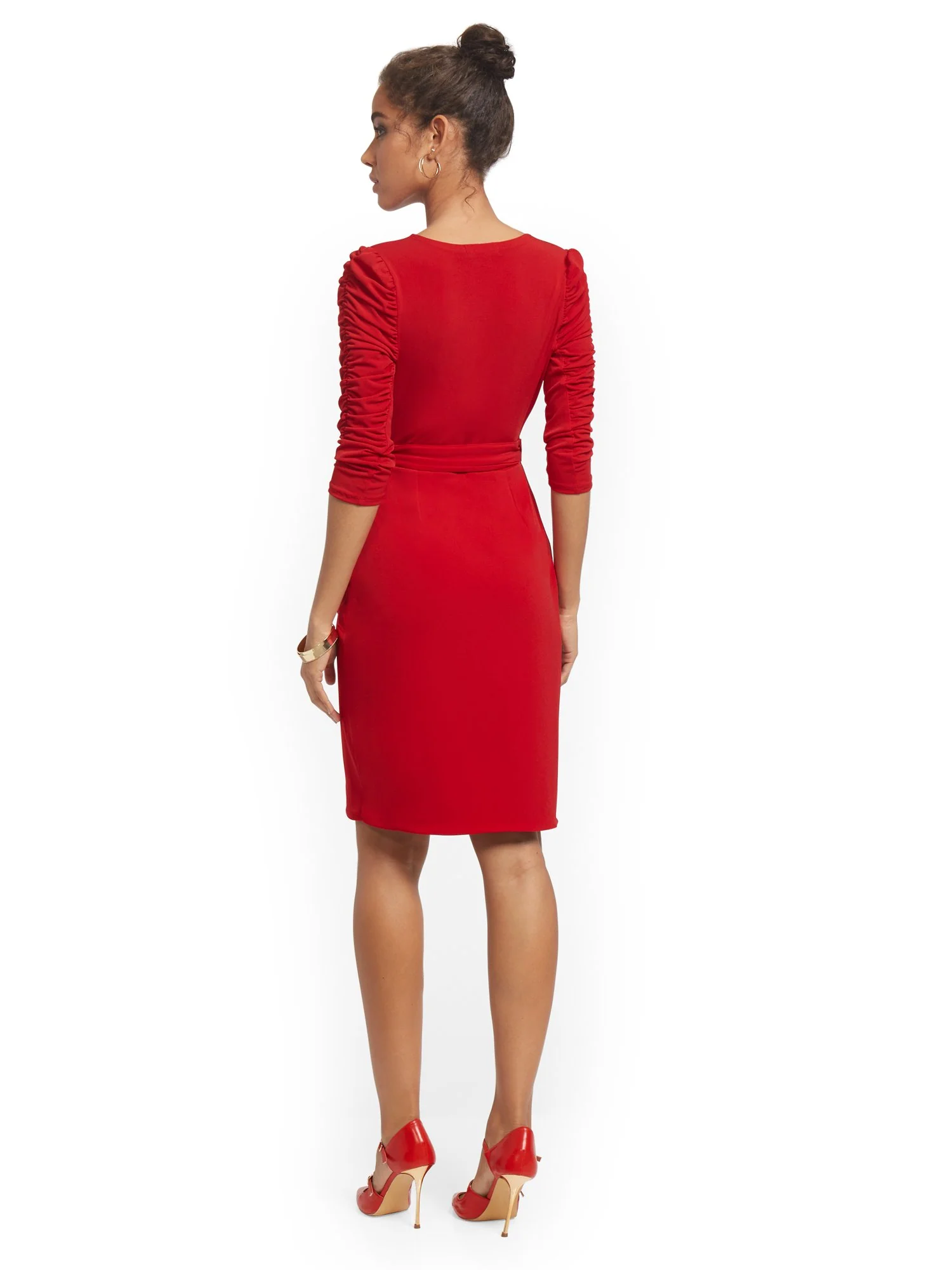 Ruched-Sleeve Wrap Dress - Image 7