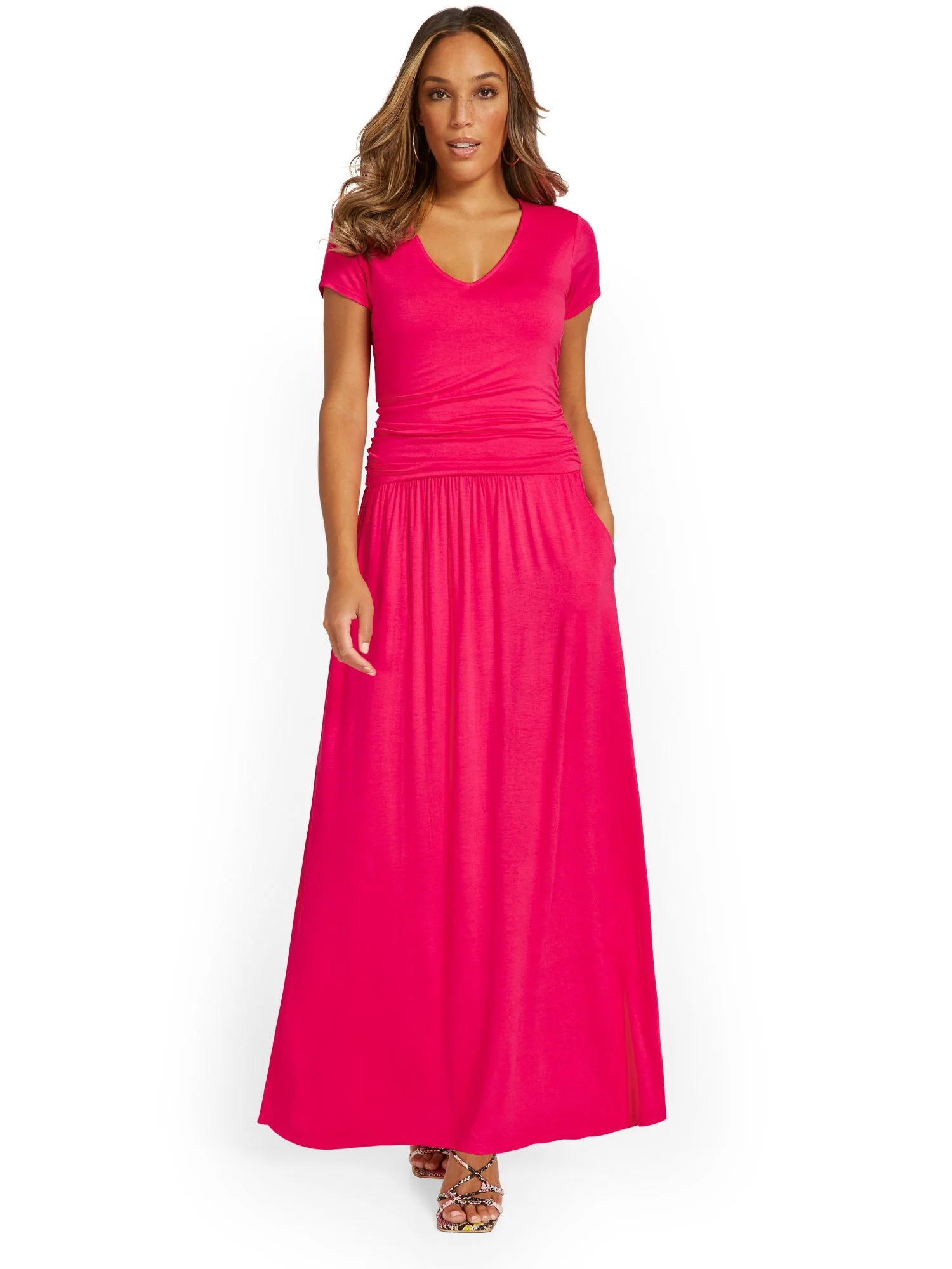Ruched V-Neck Maxi Dress - Image 5