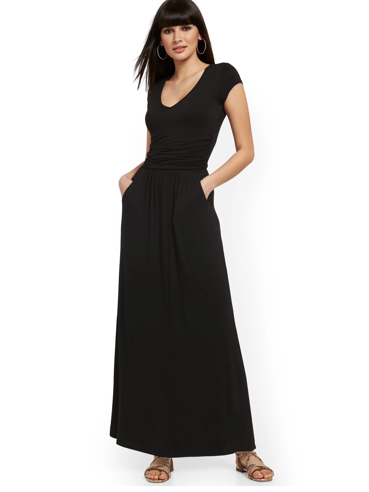 Ruched V-Neck Maxi Dress - NY&C Style System - Image 2