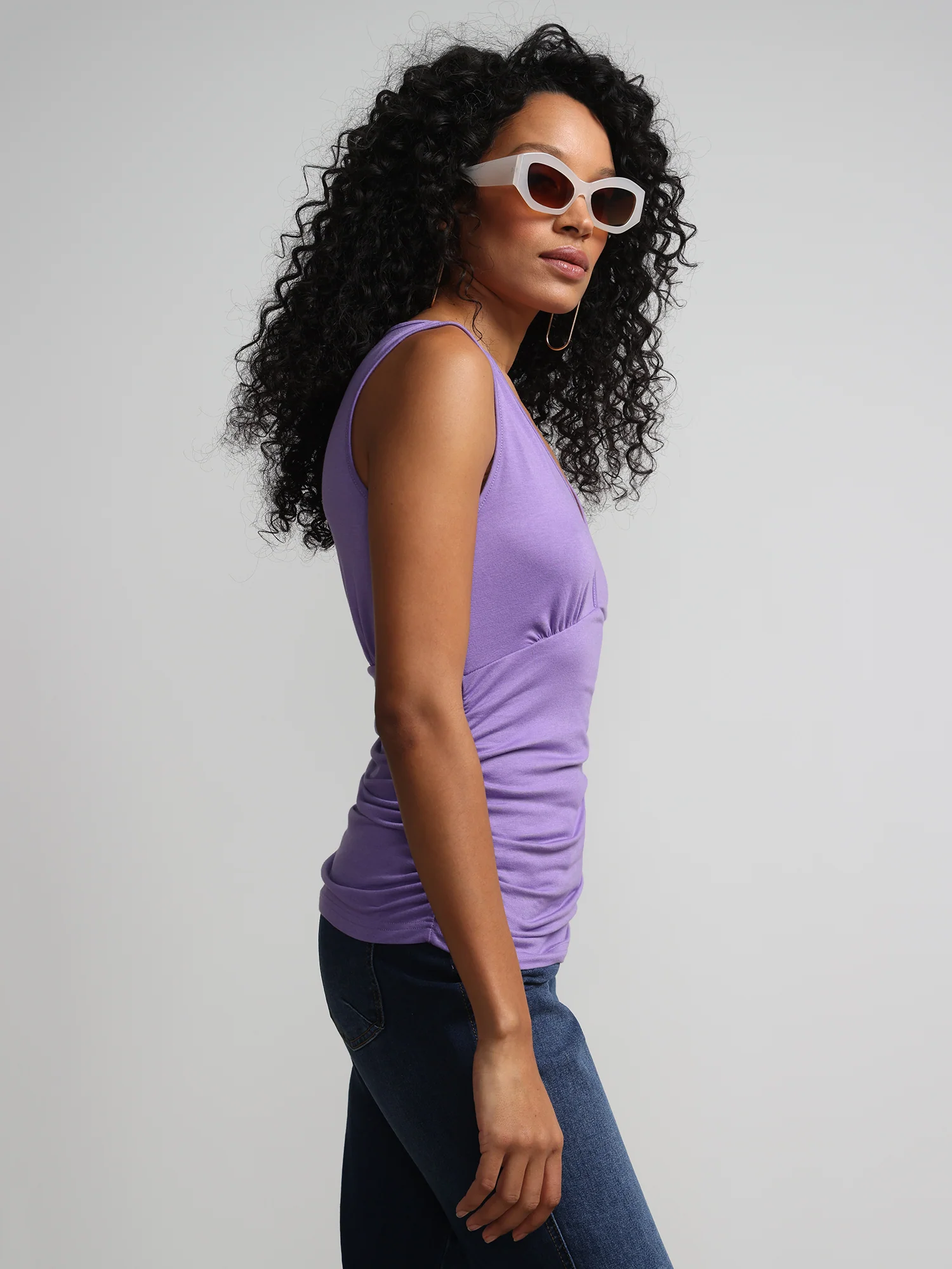 Ruched V-Neck Sleeveless Top - Image 7