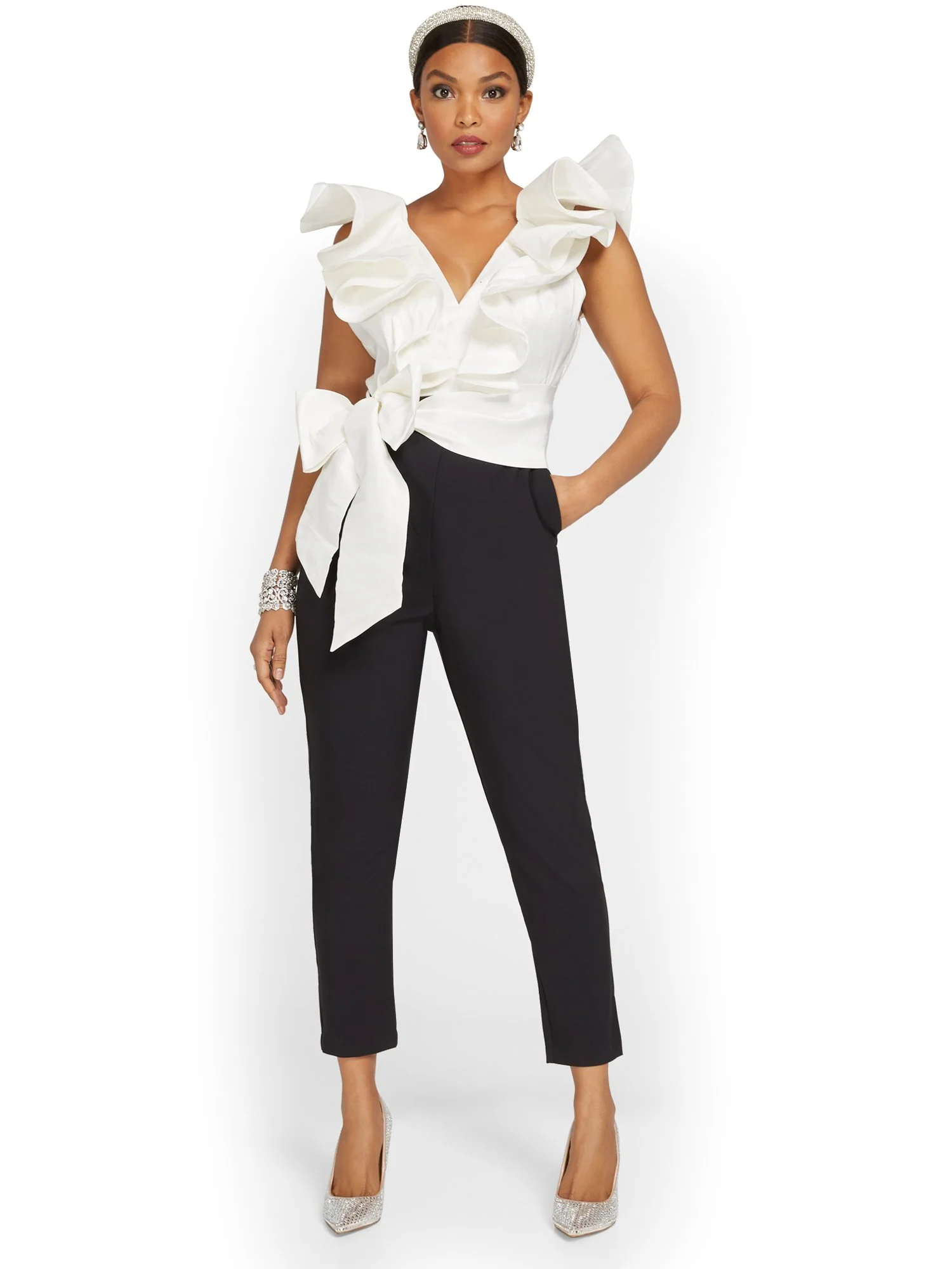 Ruffle-Detail Two-Tone Jumpsuit - Image 2