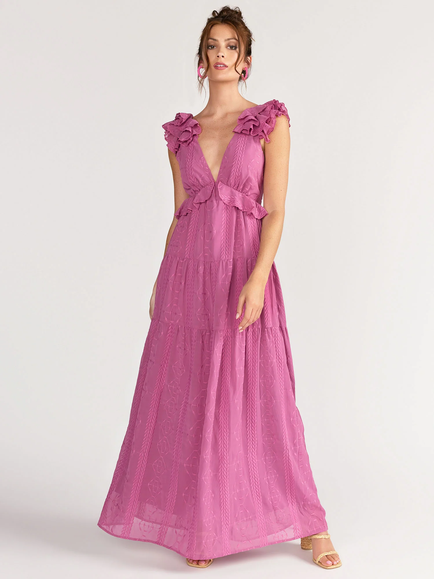 Audrea Ruffle Embroidered Chiffon Maxi Dress - Brands We Love - Image 6
