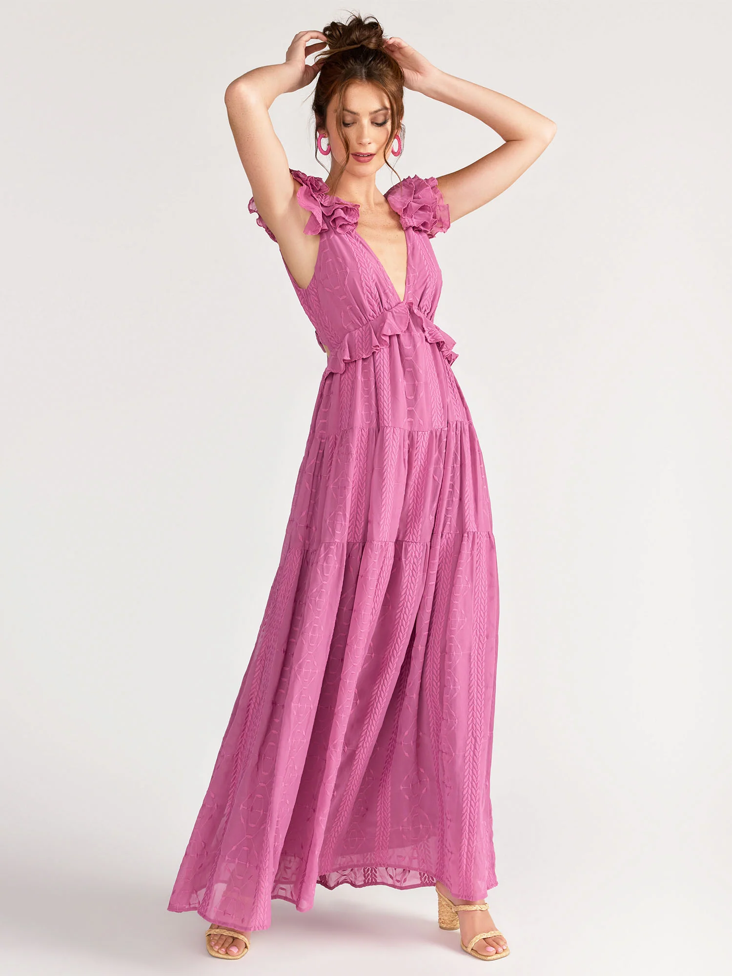 Audrea Ruffle Embroidered Chiffon Maxi Dress - Brands We Love - Image 9