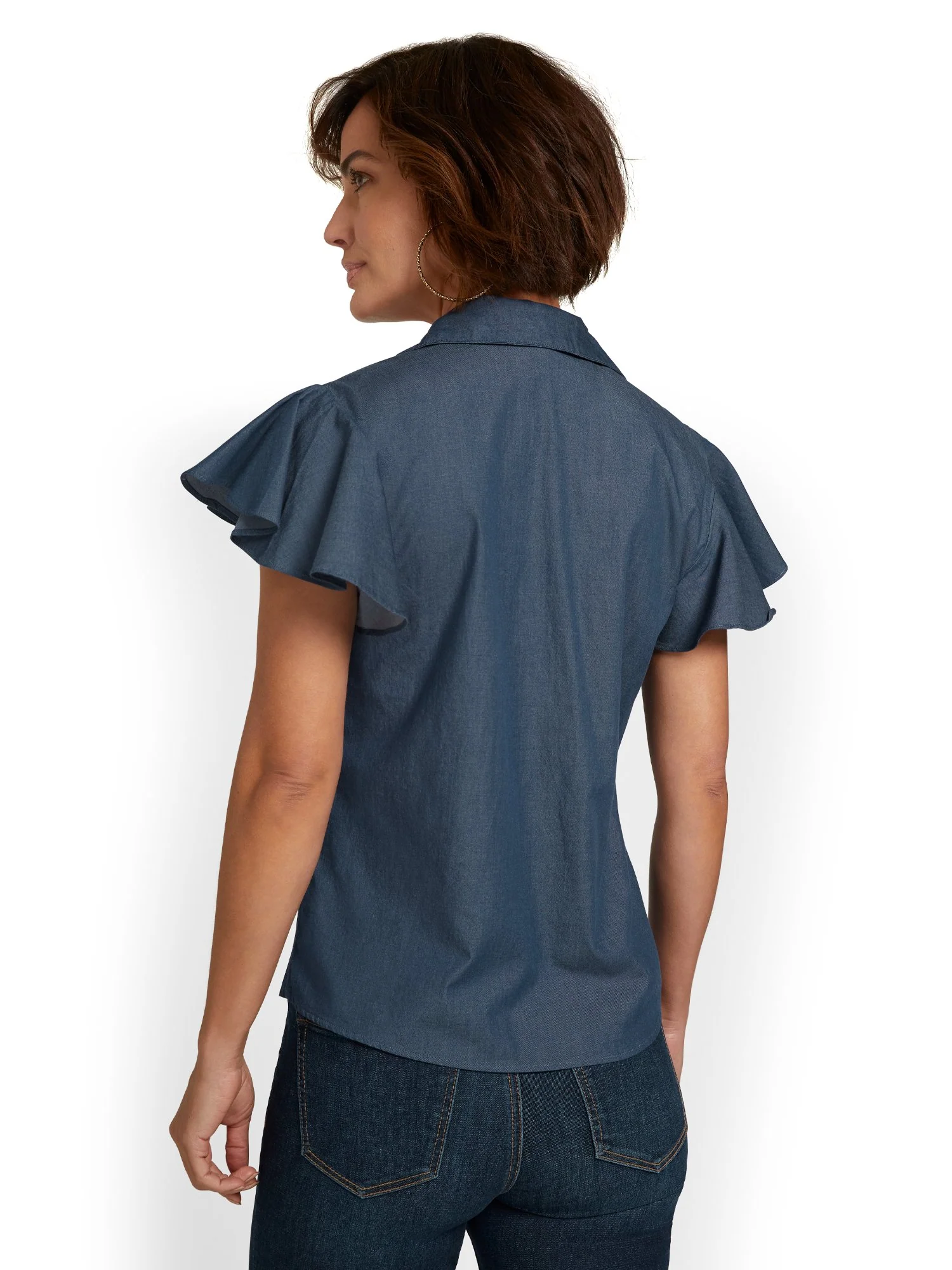 Ruffle-Front Button-Front Denim Top - Image 3