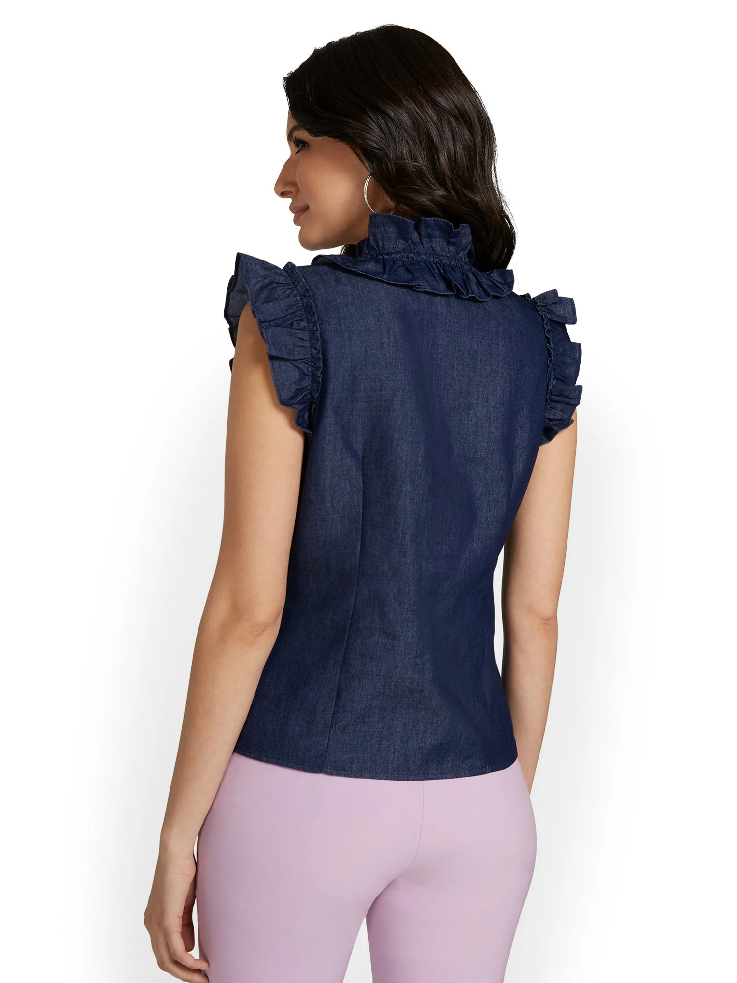 Ruffle-Front Chambray Top - Image 3