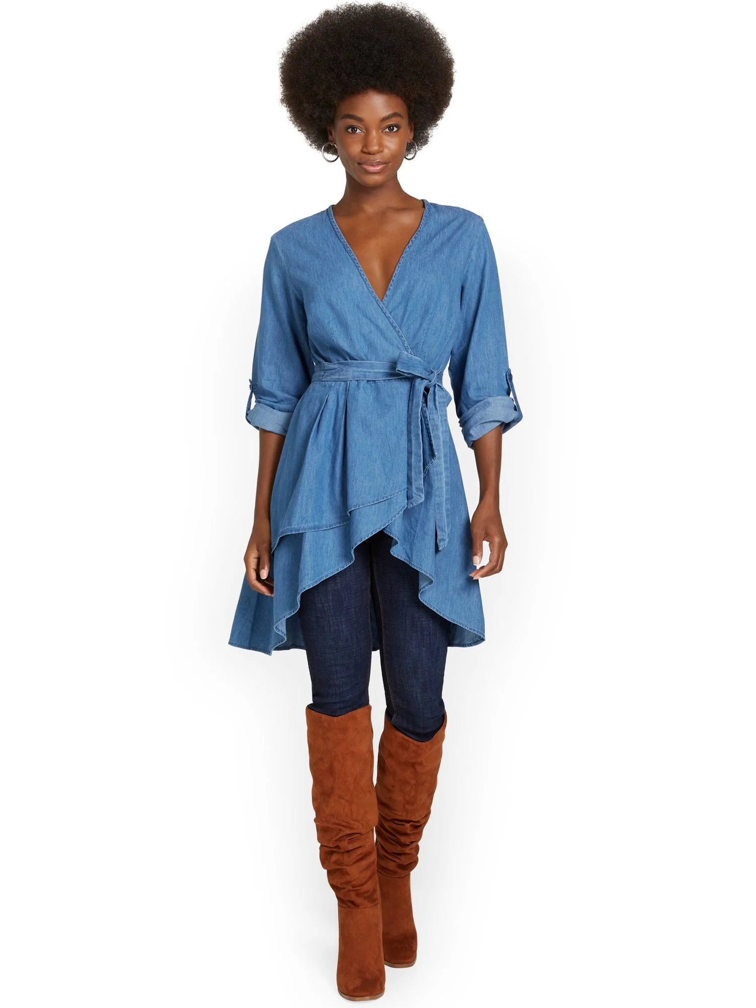 Ruffle-Front Denim Top - Image 2