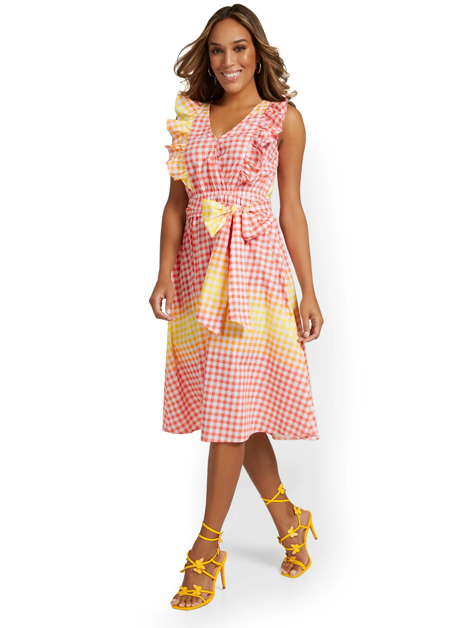 Ruffle-Front Gingham Midi Dress - Image 4