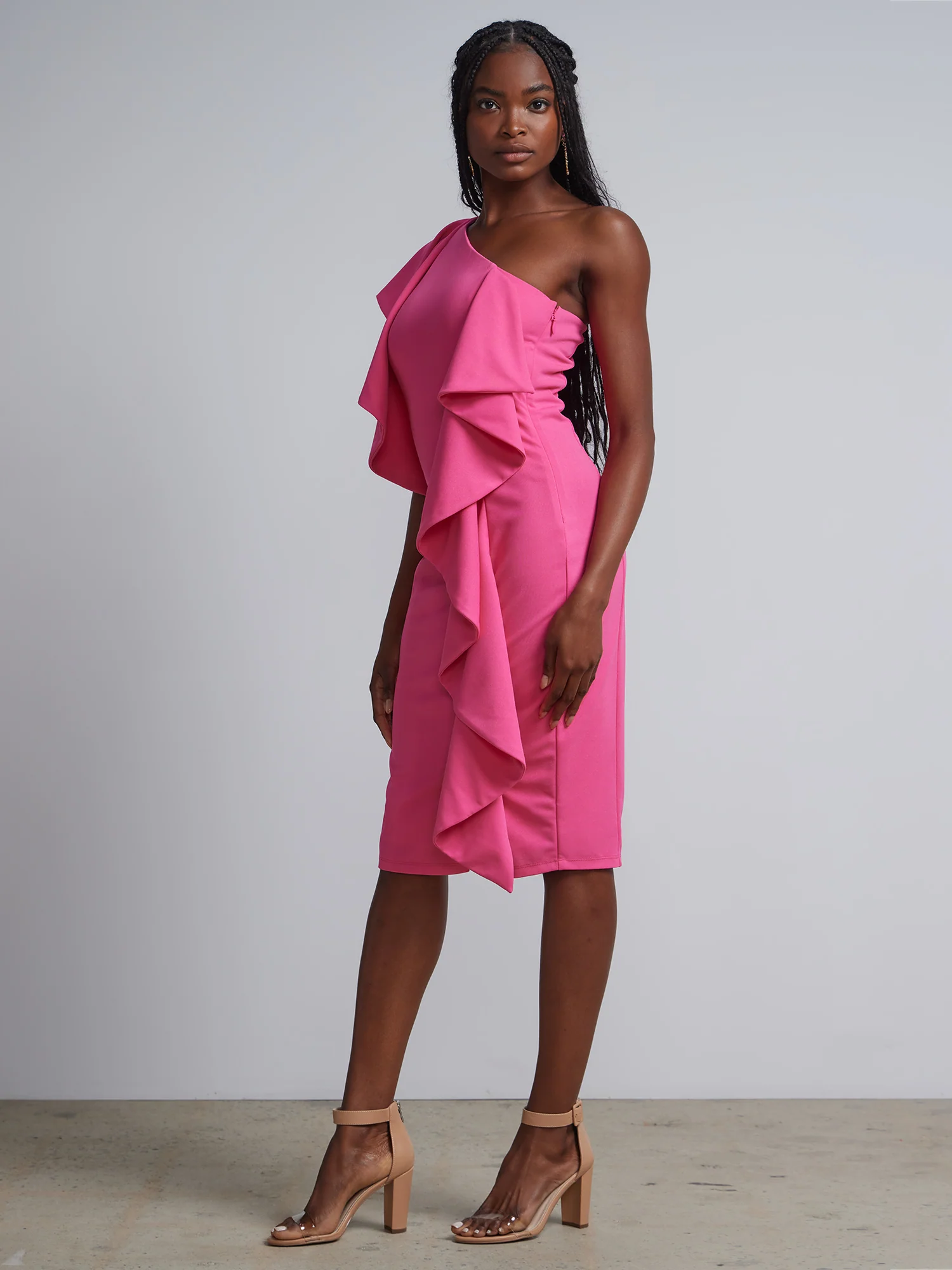 Ruffle-Front One-Shoulder Sheath Dress - Magic Crepe® - Image 2