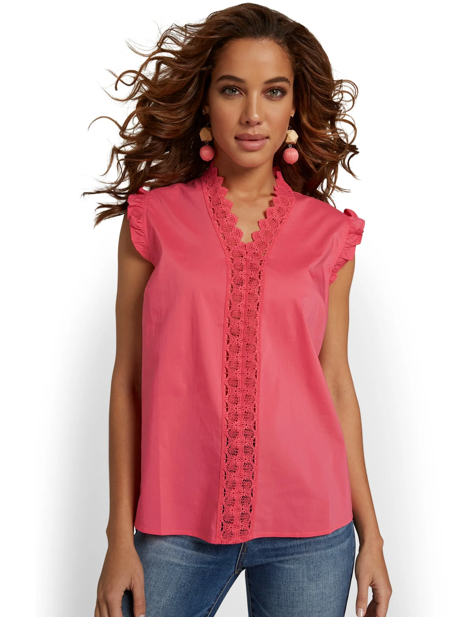 Ruffle-Front Poplin Eyelet Blouse - Lily & Cali - Image 5