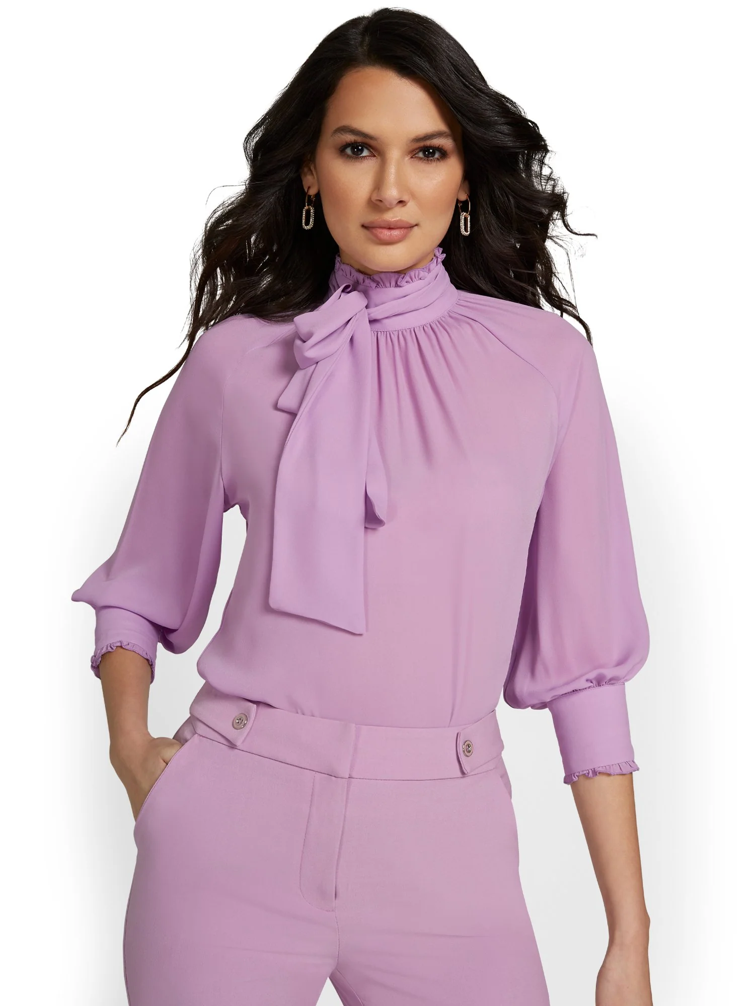 Ruffle-Neck Bow Blouse - Image 5