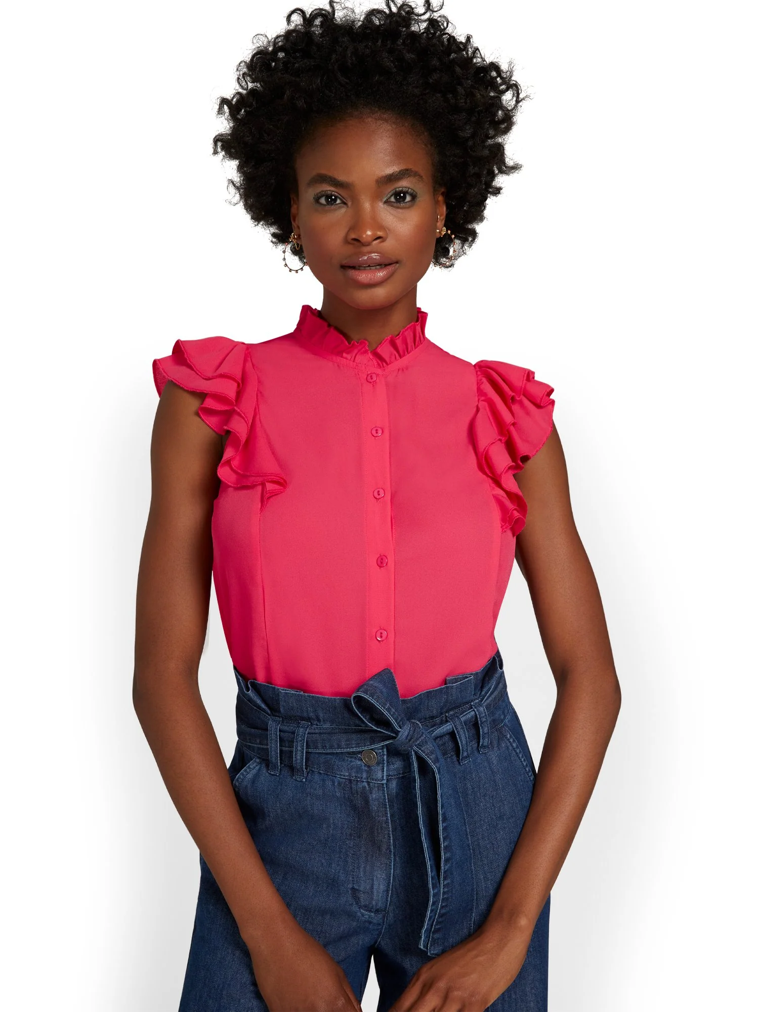 Ruffle-Sleeve Button-Front Blouse - Image 5