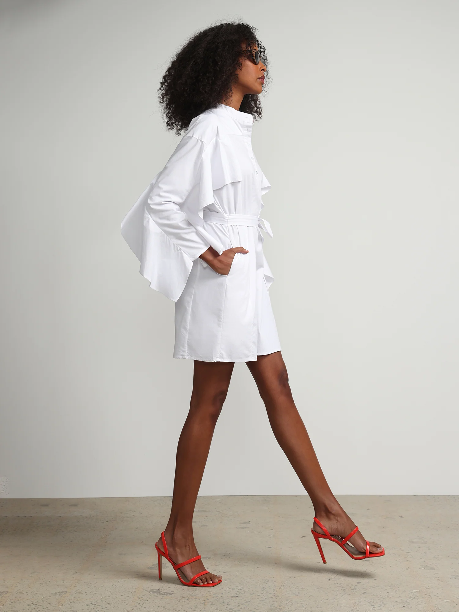 Ruffle-Sleeve Button-Front Poplin Shirtdress - Image 2