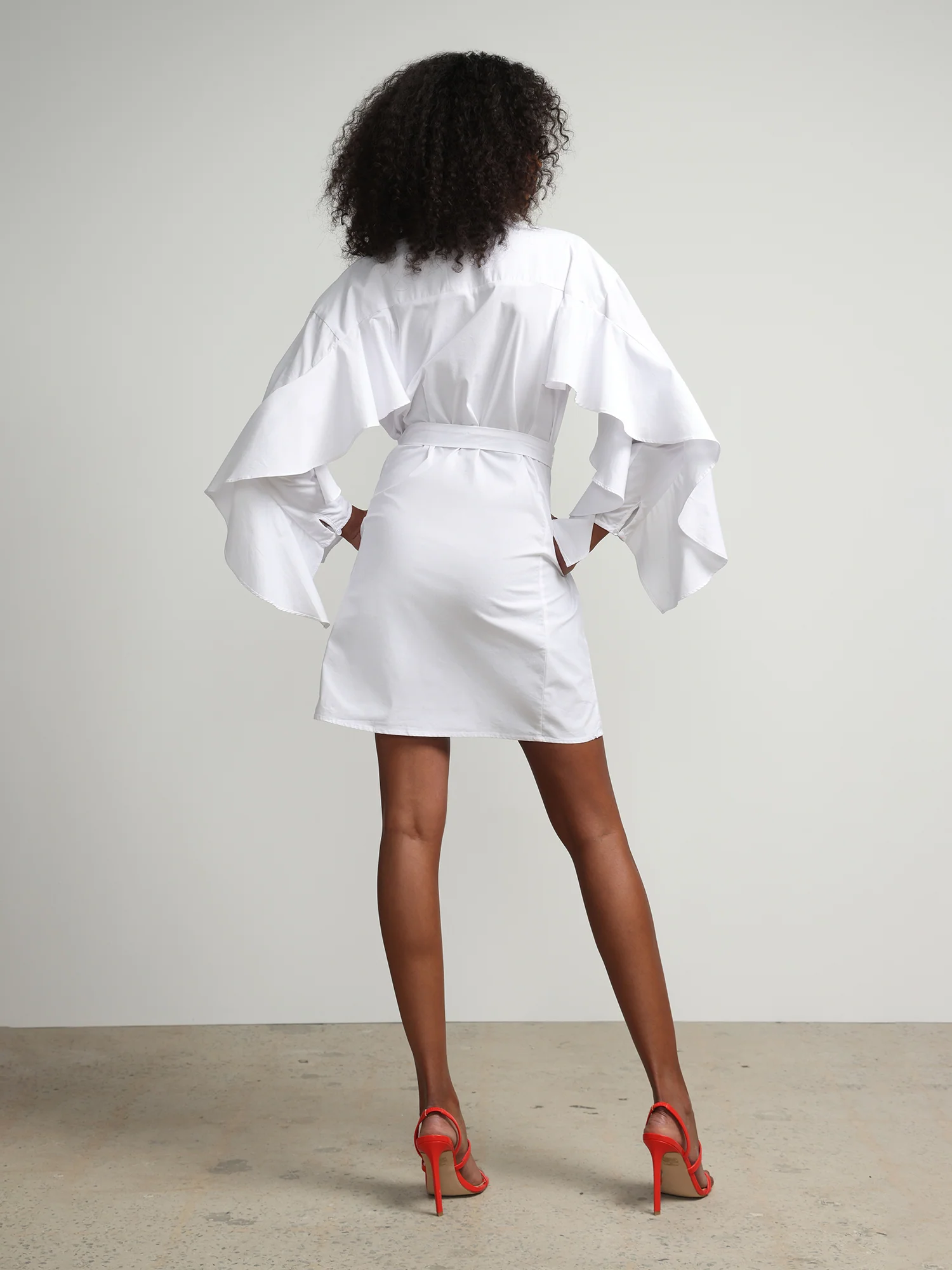 Ruffle-Sleeve Button-Front Poplin Shirtdress - Image 3