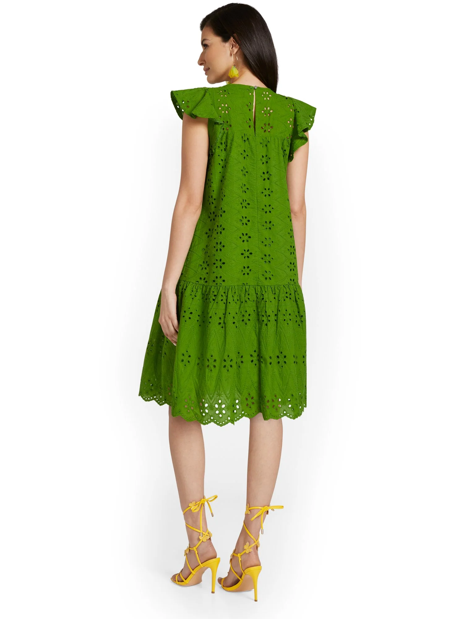 Ruffle-Sleeve Eyelet Shift Dress - Image 3