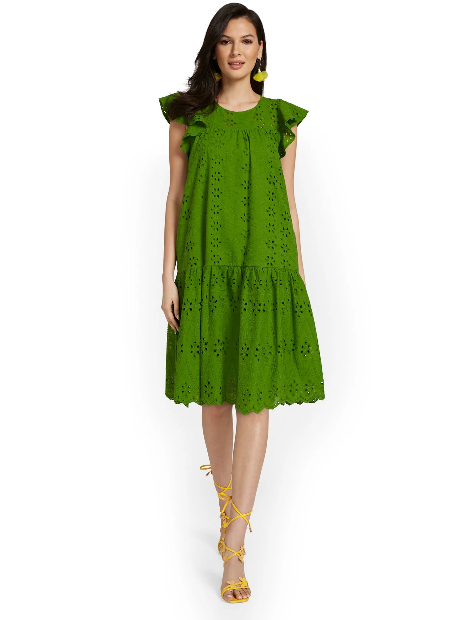Ruffle-Sleeve Eyelet Shift Dress - Image 4