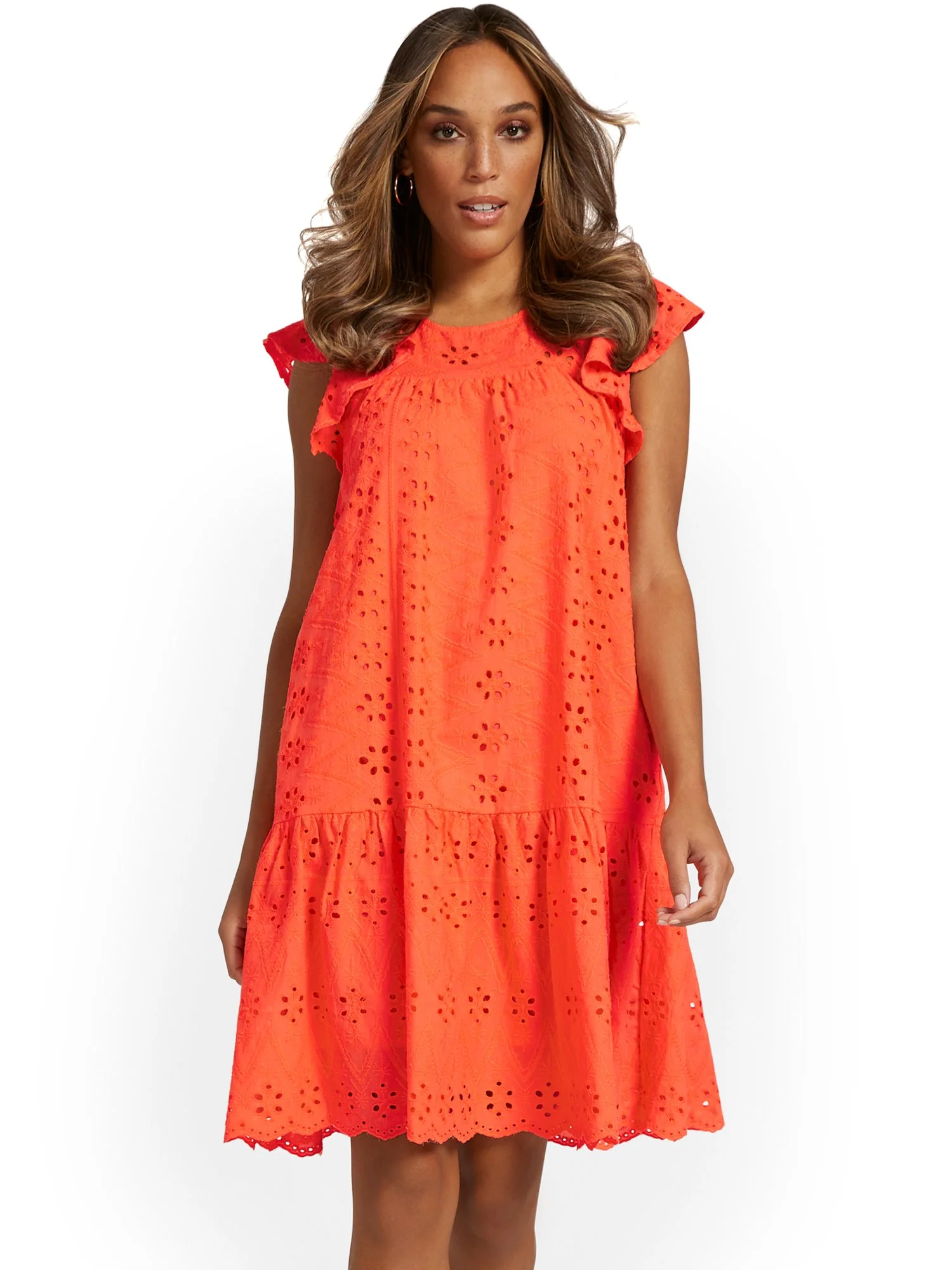 Ruffle-Sleeve Eyelet Shift Dress - Image 7