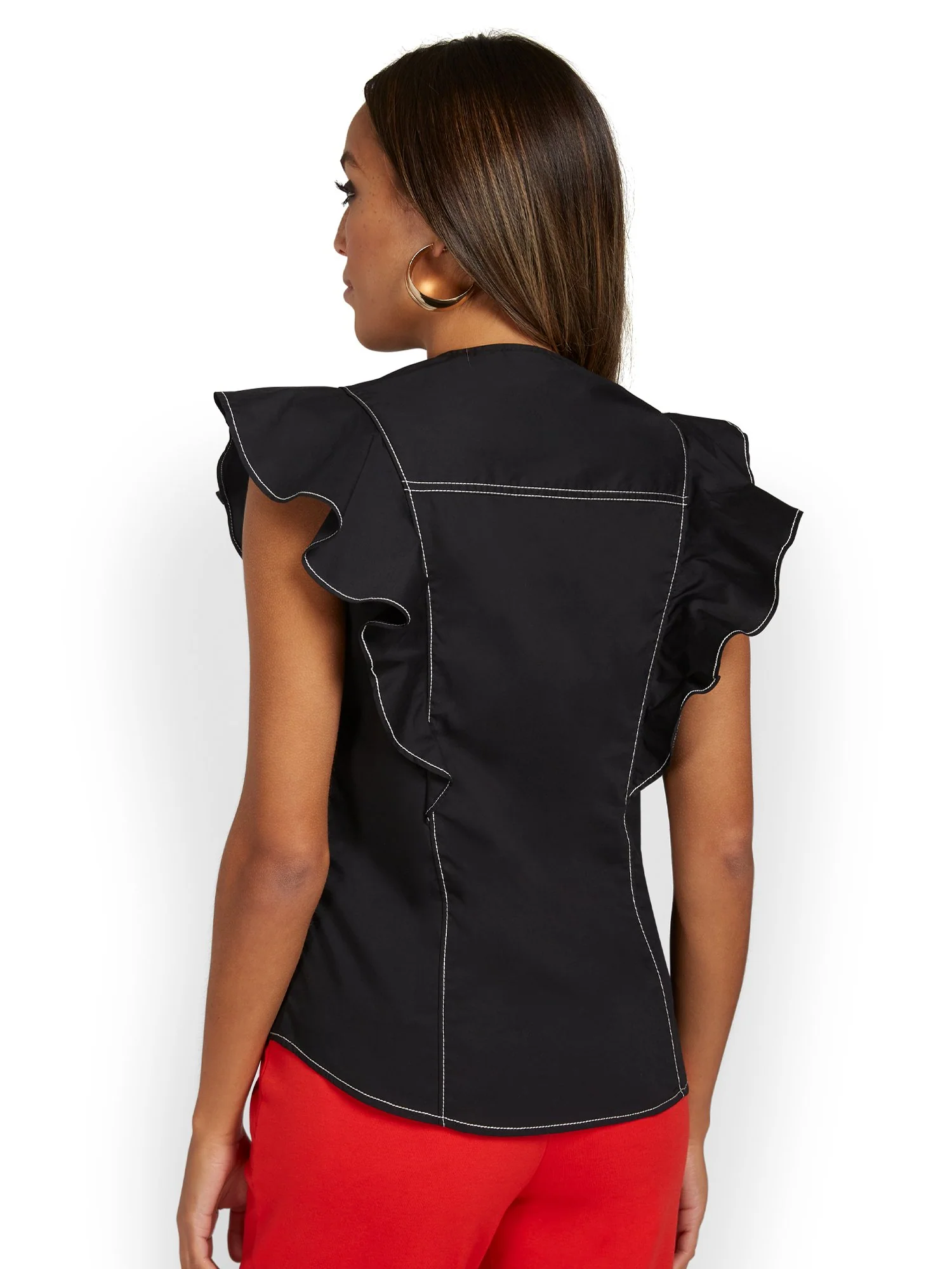 Ruffle-Sleeve Poplin Top - Image 3