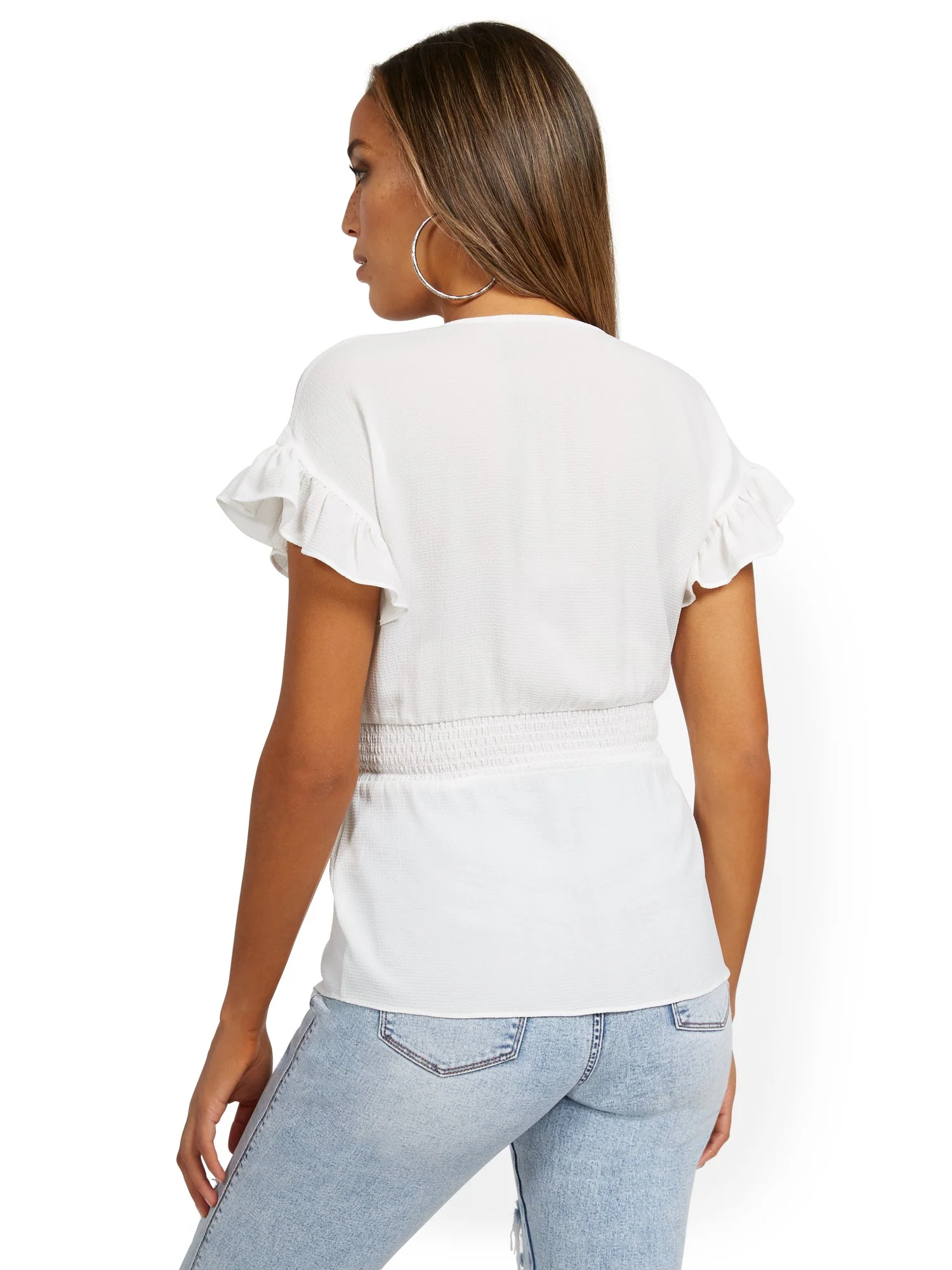 Ruffle-Sleeve Tie-Front V-Neck Top - Image 3