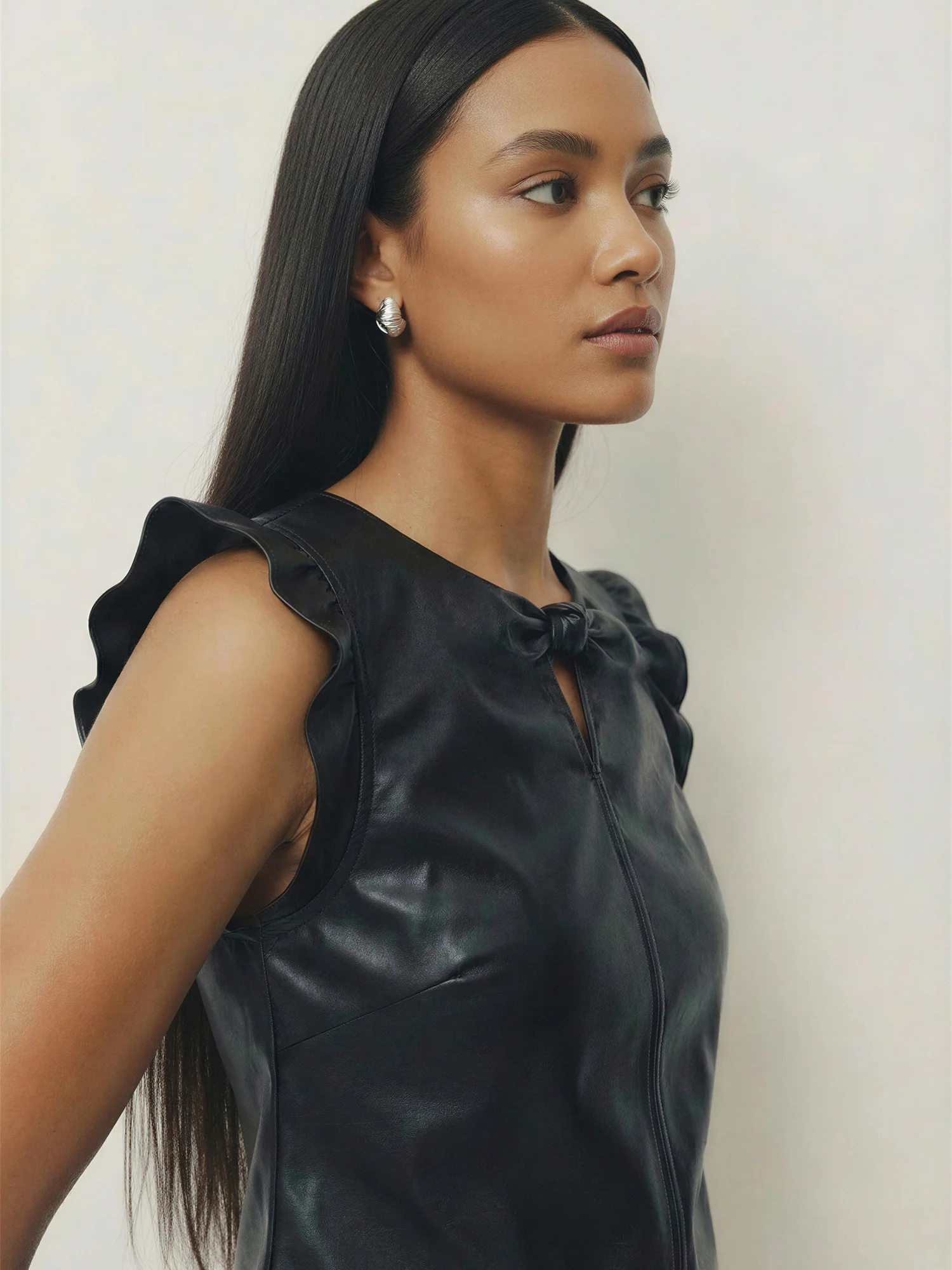 Ruffle Sleeveless Faux Leather Top - Image 2