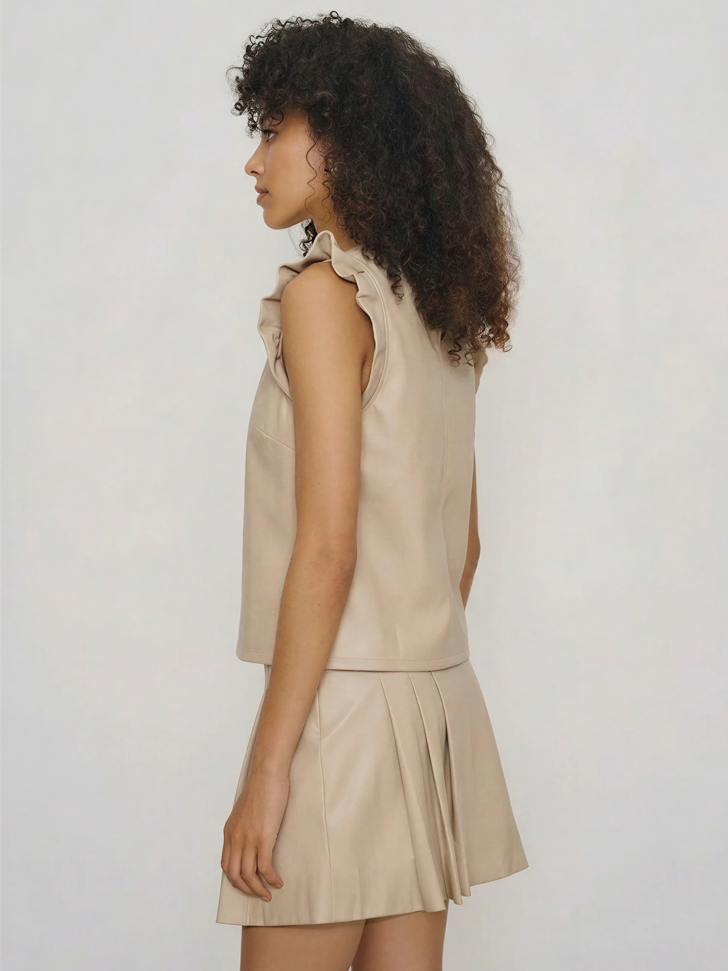 Ruffle Sleeveless Faux Leather Top - Image 9