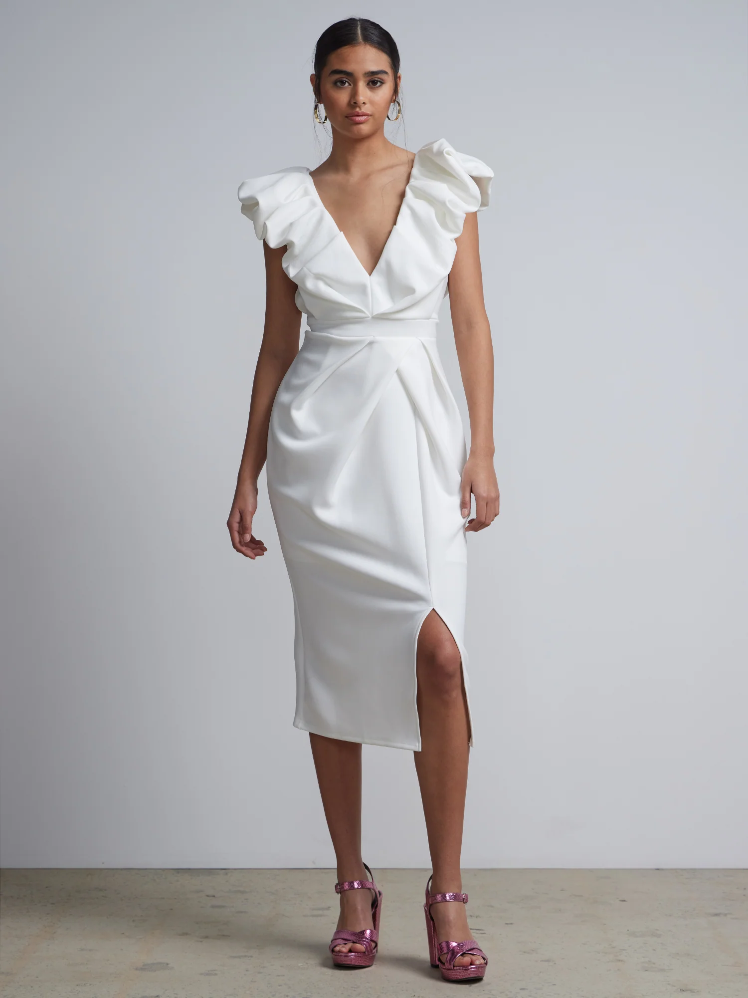Ruffle V-Neck Sheath Dress