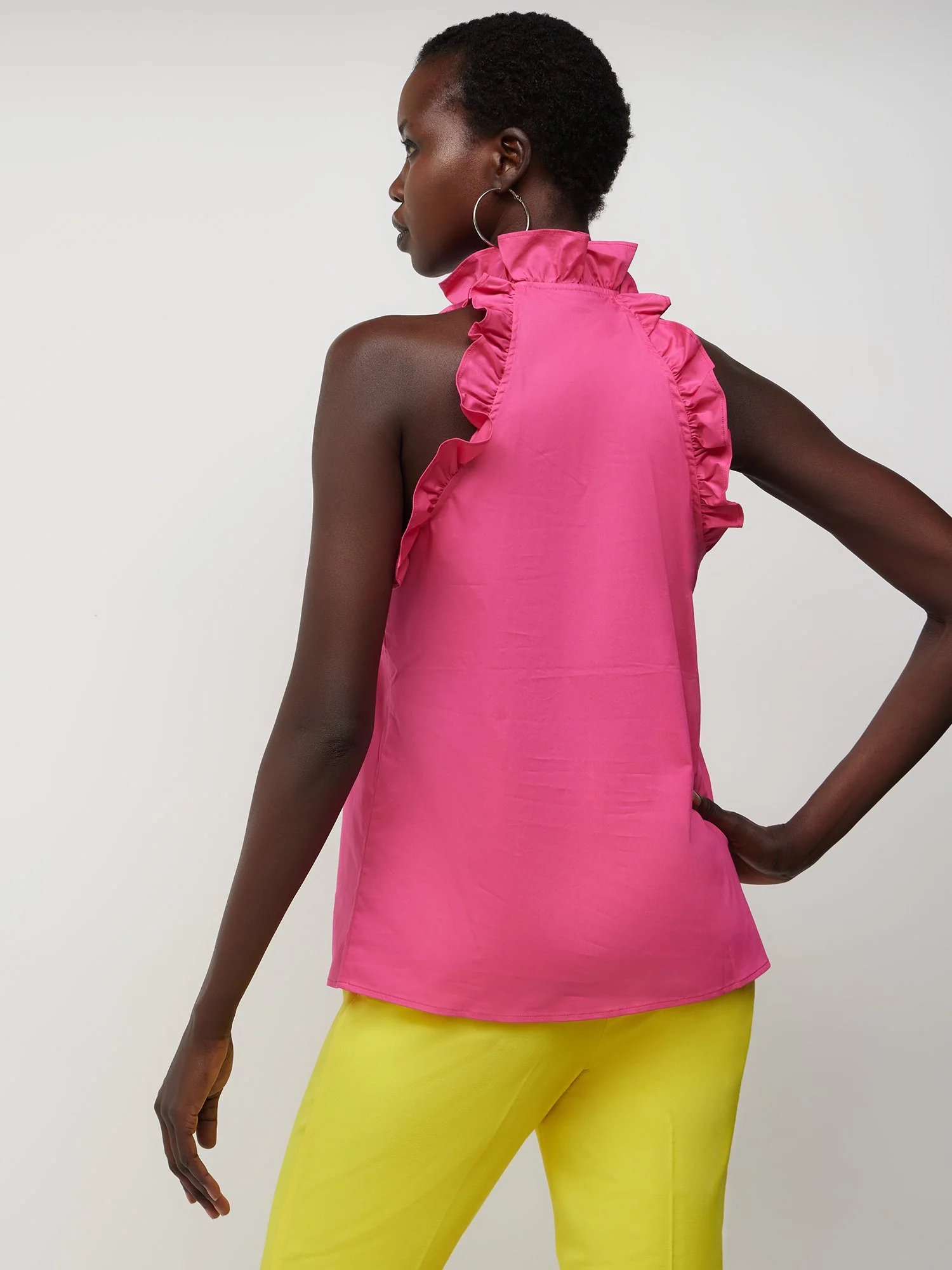 Ruffled Tie-Front Halterneck Poplin Shirt - Image 8