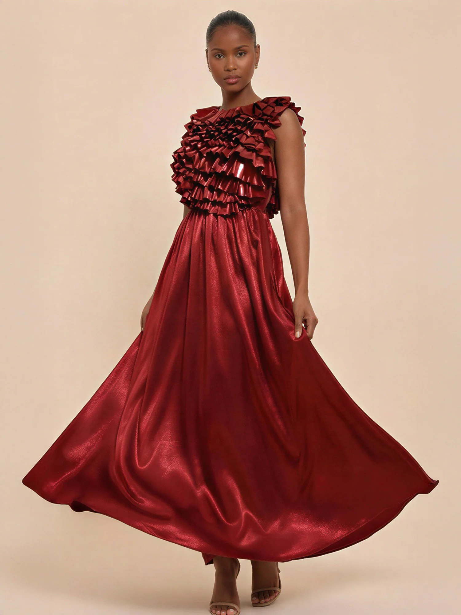 Ruffled Top Satin Maxi Dress - Image 5