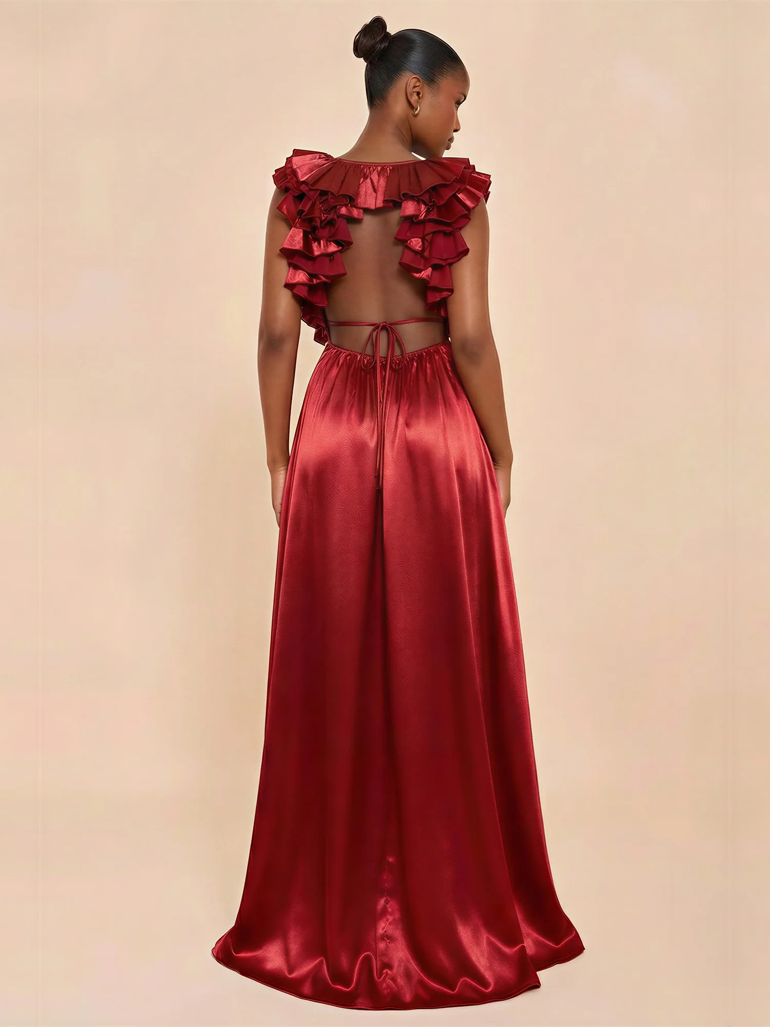 Ruffled Top Satin Maxi Dress - Image 8