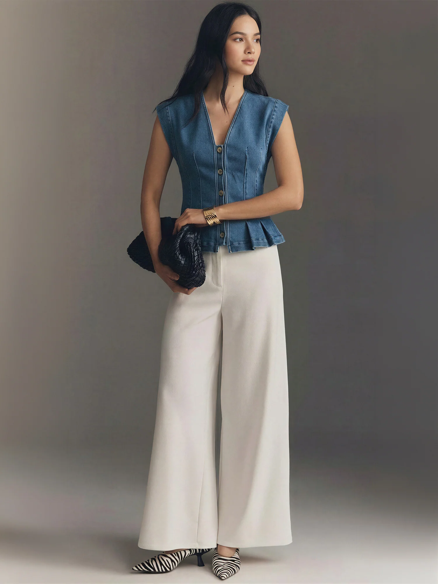Sasha V Neck Hourglass Denim Vest Top - Image 3