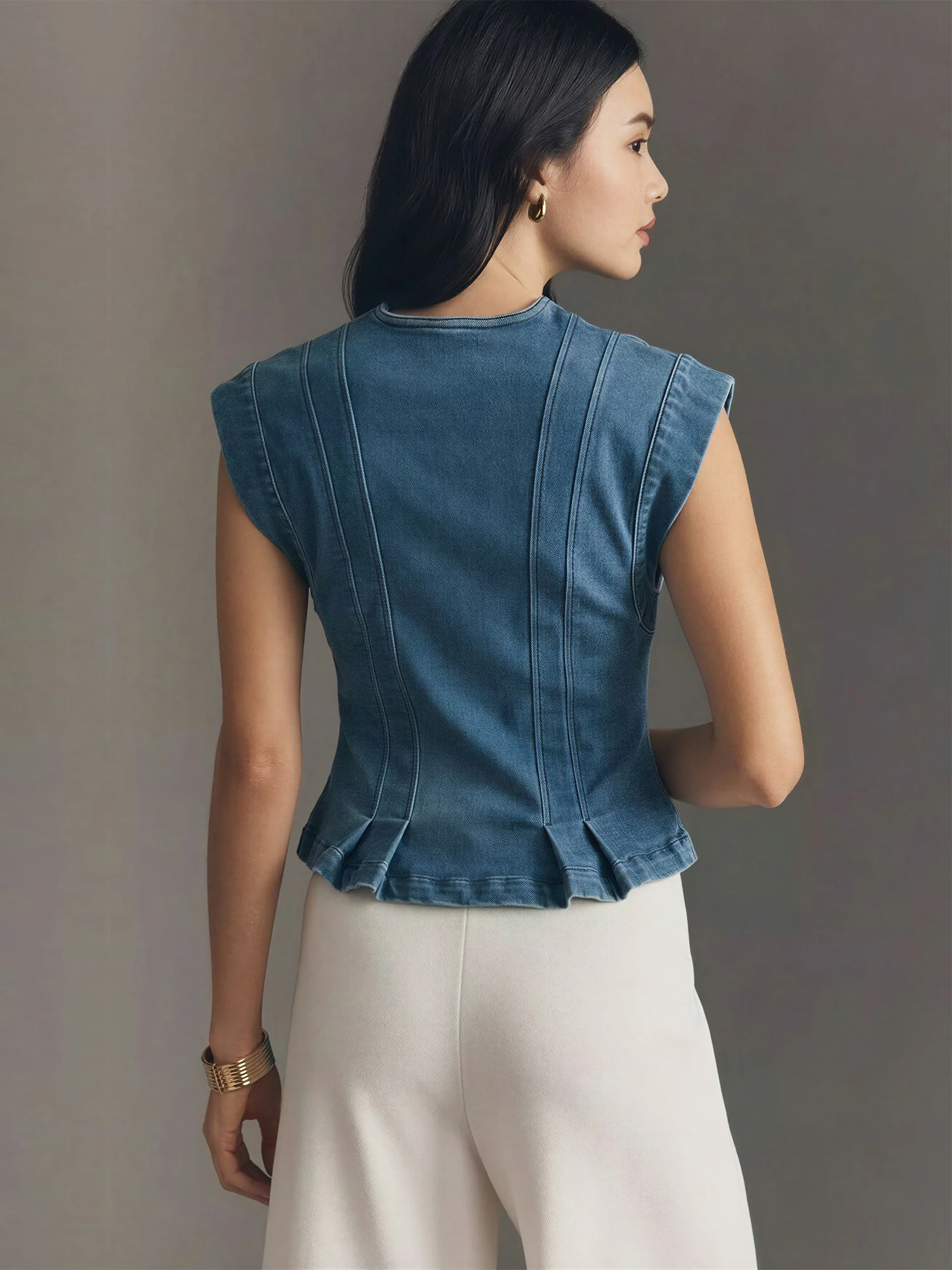 Sasha V Neck Hourglass Denim Vest Top - Image 5