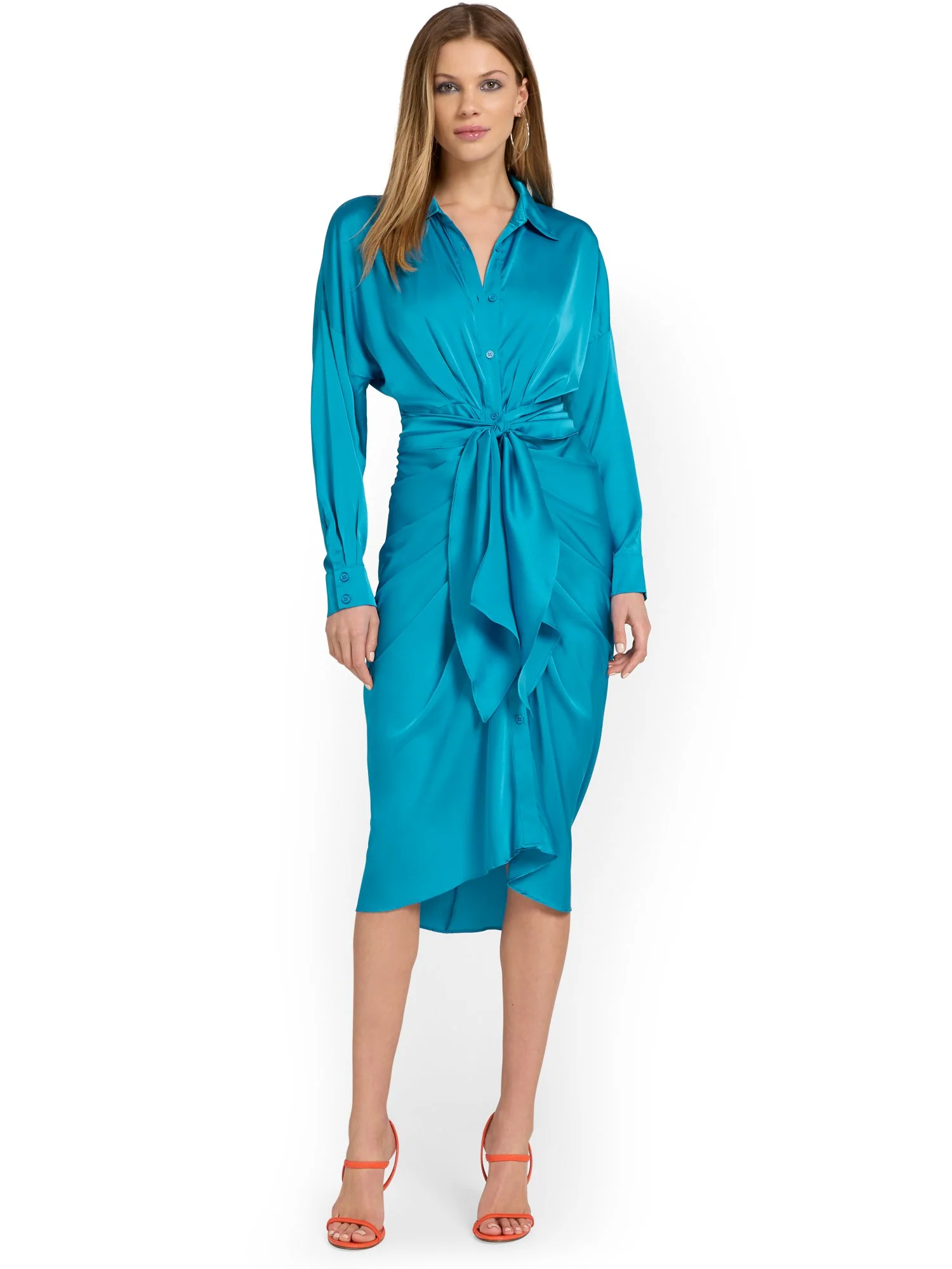 Do+Be Satin Blue Shirred Shirtdress - Brands We Love