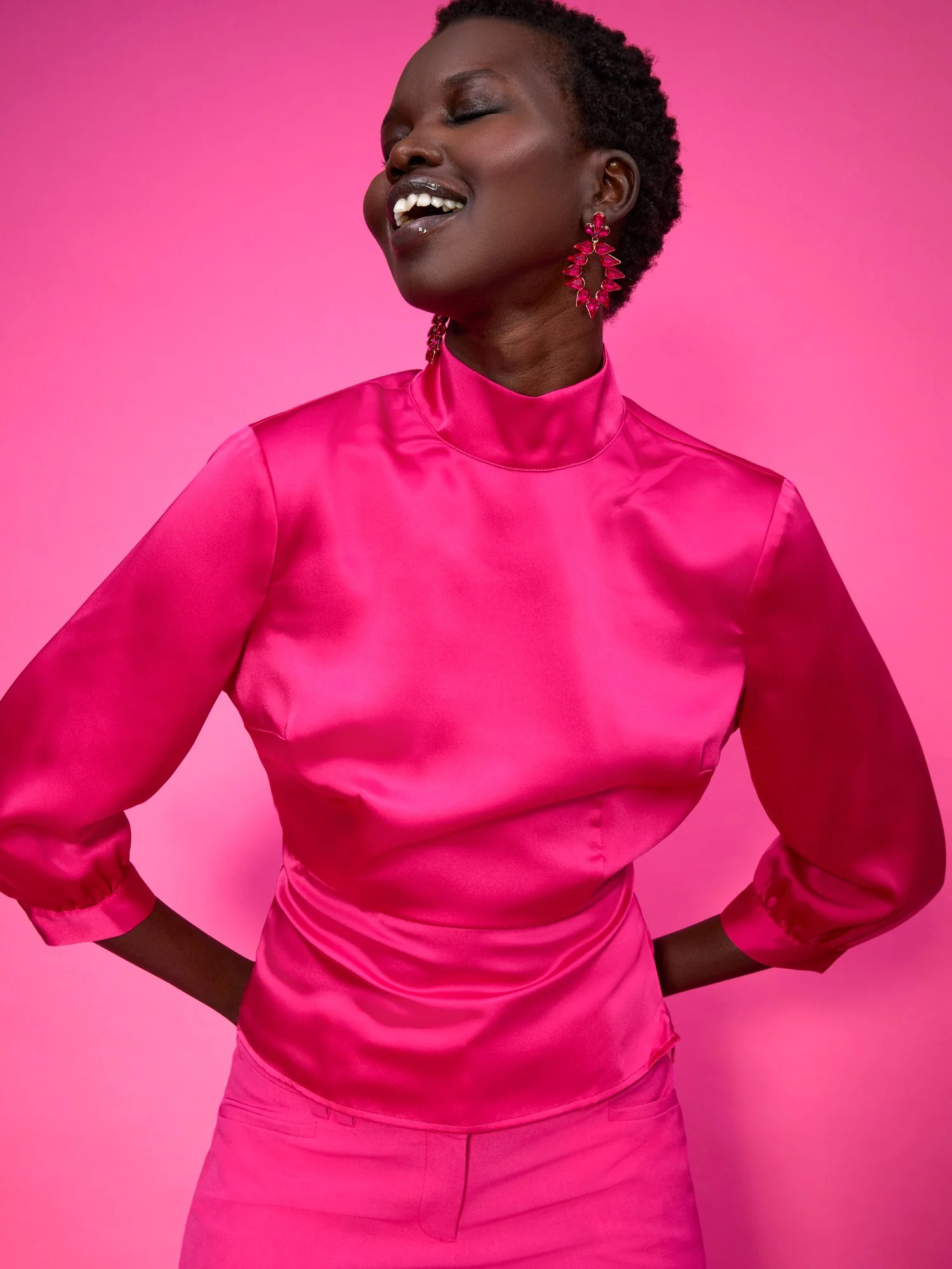 Satin Mock-Neck Rosette Top - Image 4