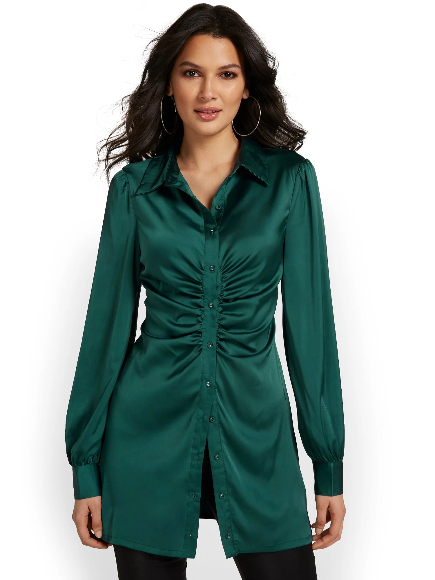 Emory Park Satin Ruched Button-Down Shirt - Brands We Love - Image 2