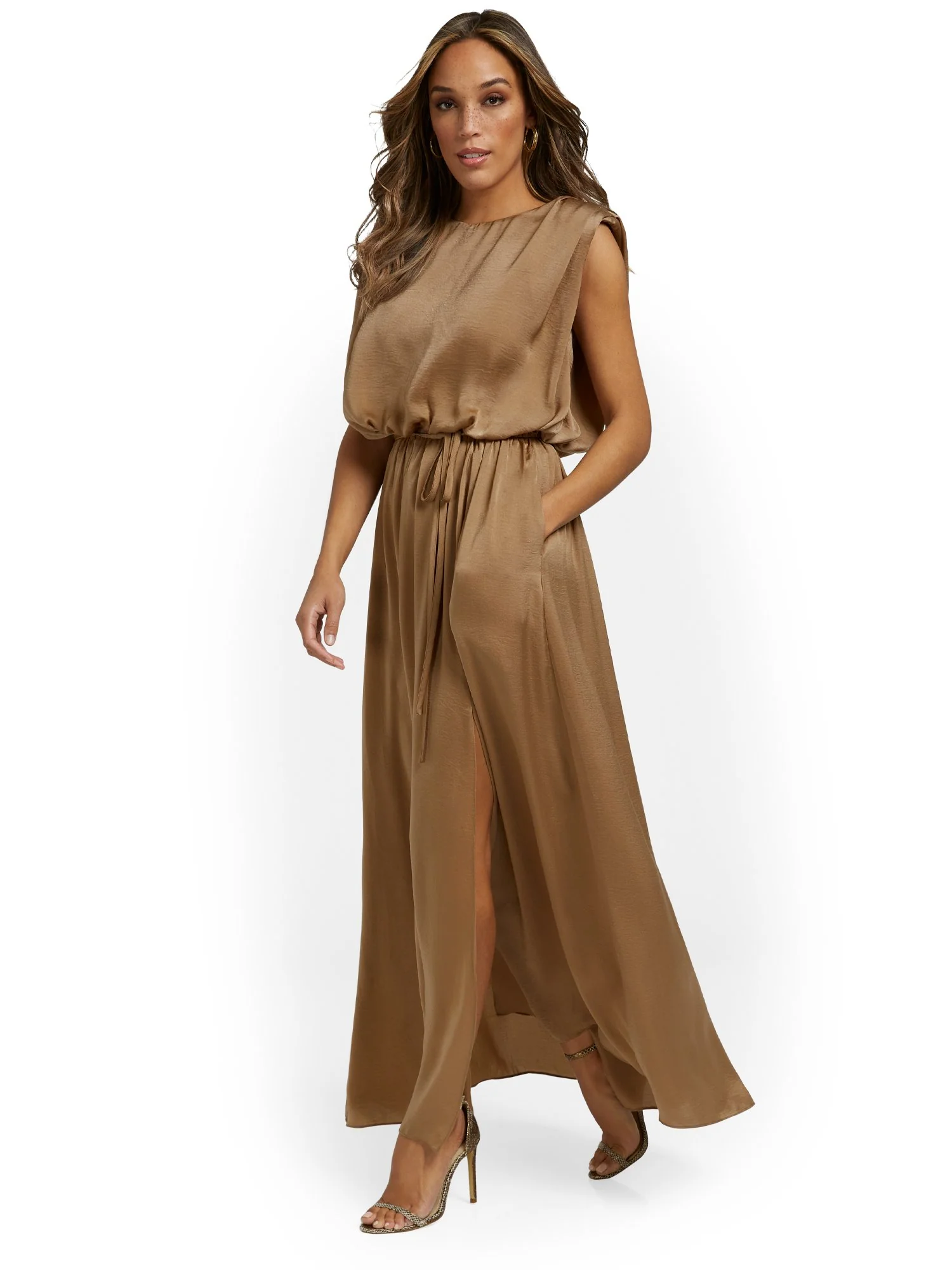 Mustard Seed Satin Shoulder-Pad Maxi Dress - Brands We Love