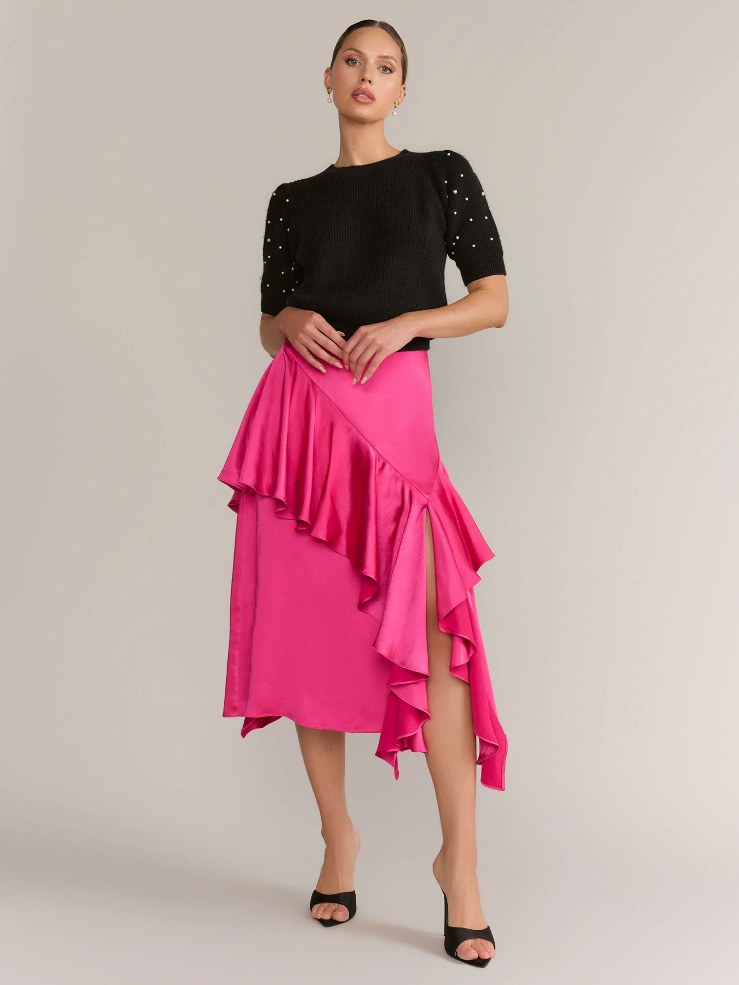 Endless Rose Satin Waterfall Midi Skirt - Brands We Love - Image 6