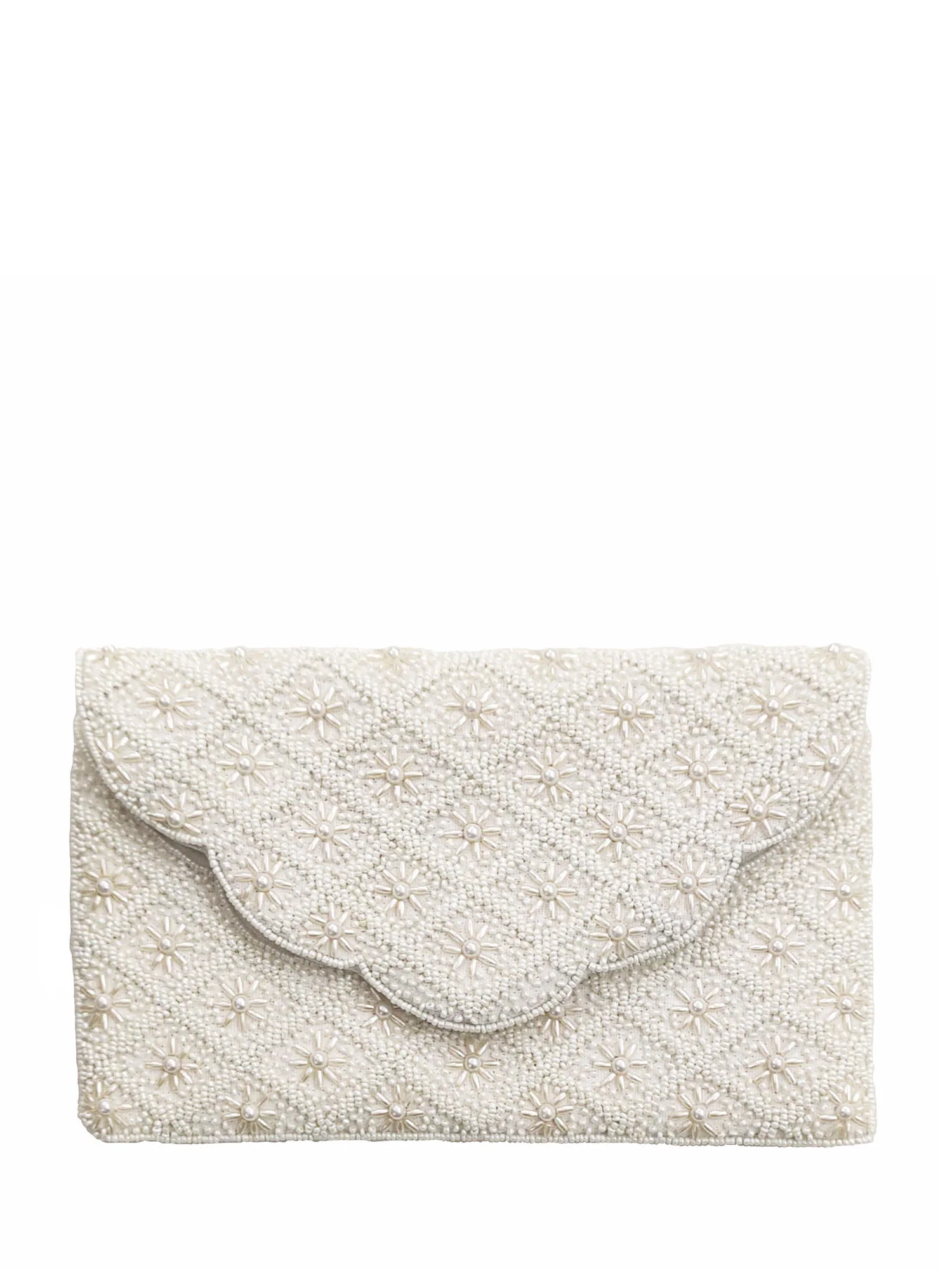 Scalloped Pearl Embellished Clutch