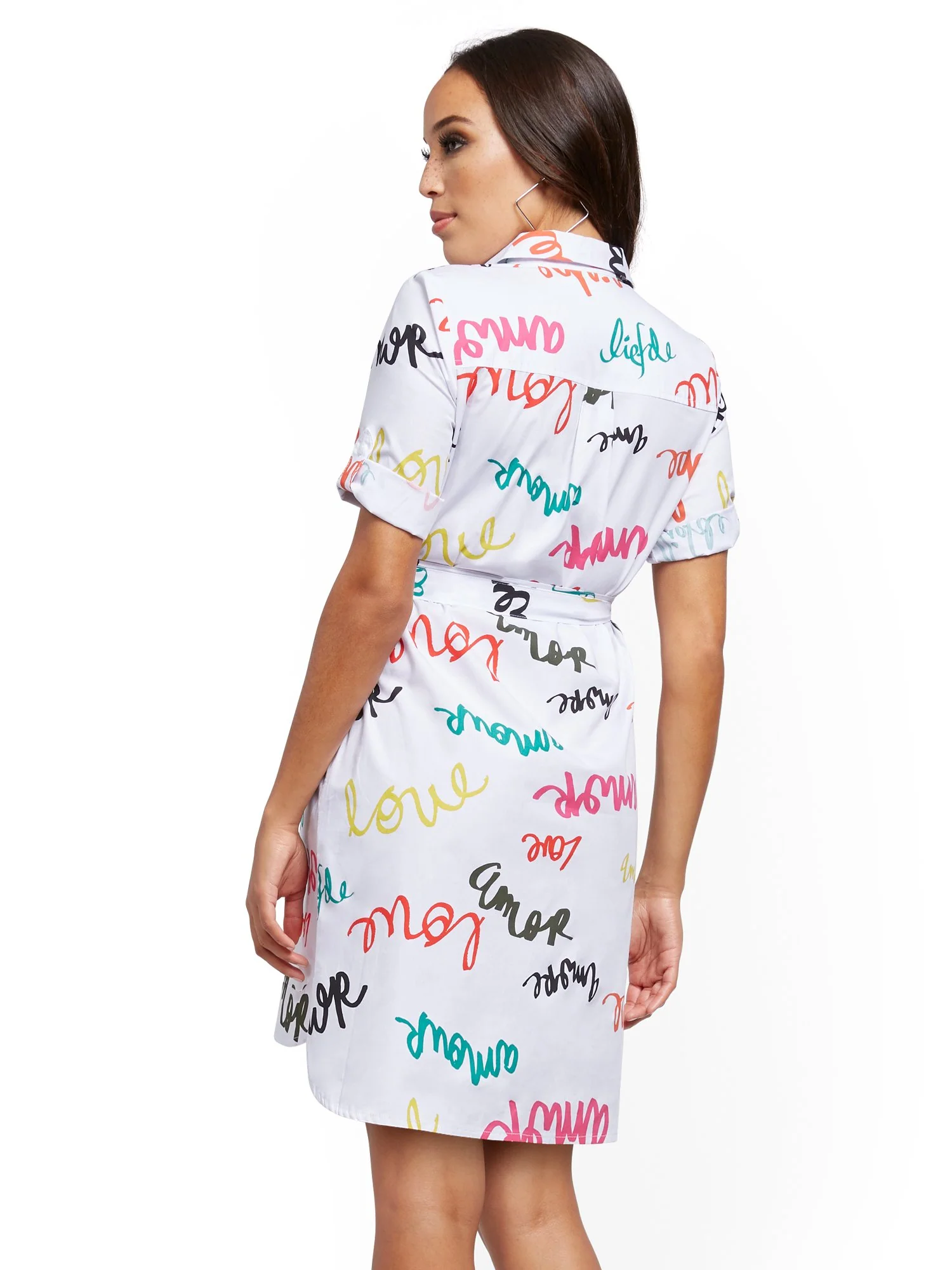 Script-Print Poplin Belted Shirtdress - Image 3