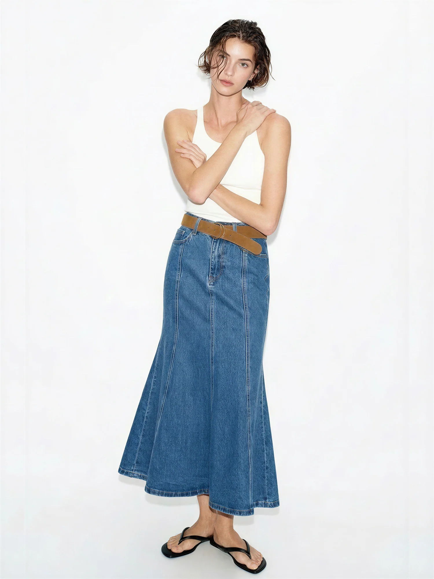 Seamed Denim Mermaid Maxi Skirt