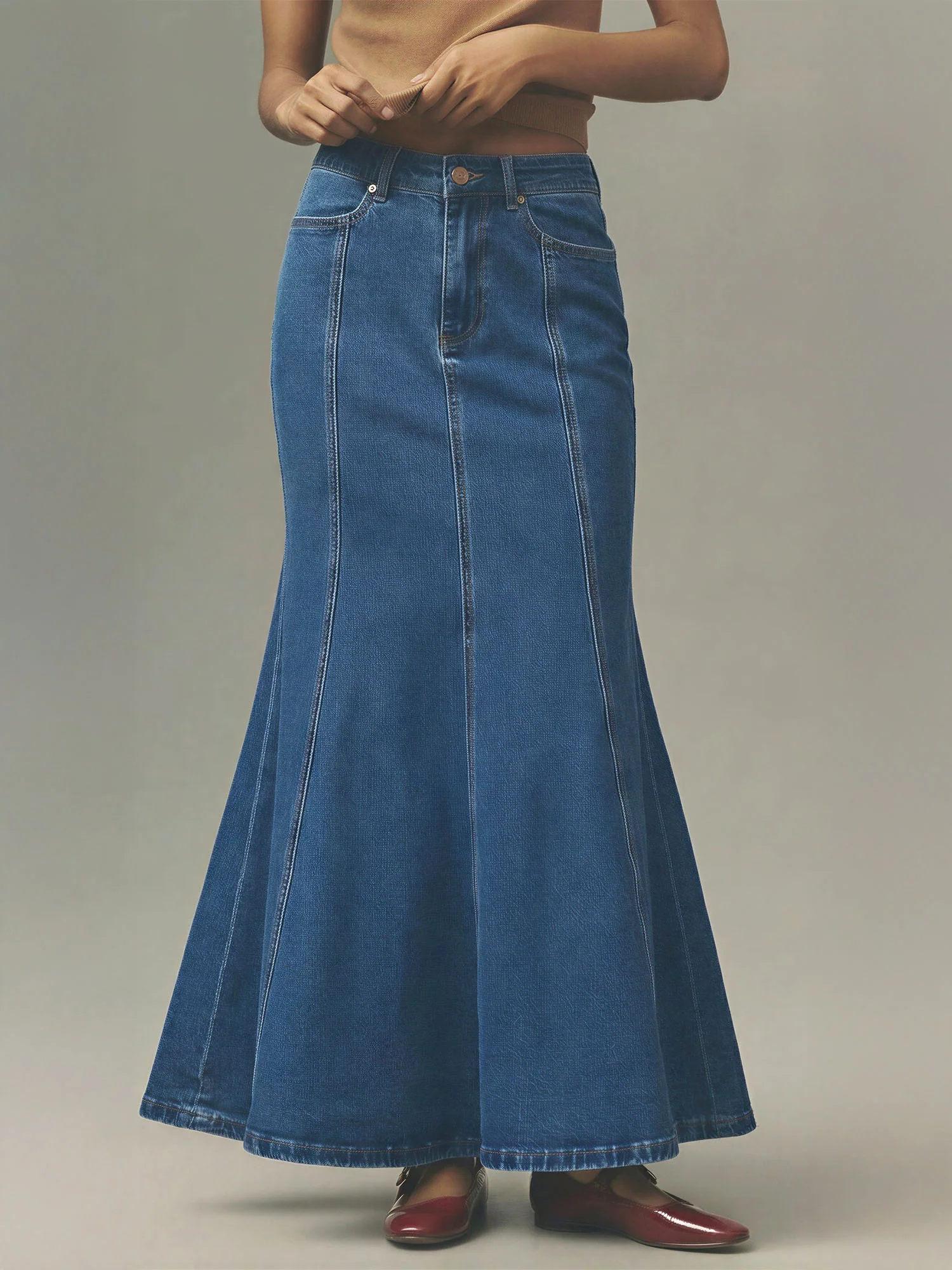 Seamed Denim Mermaid Maxi Skirt - Image 3