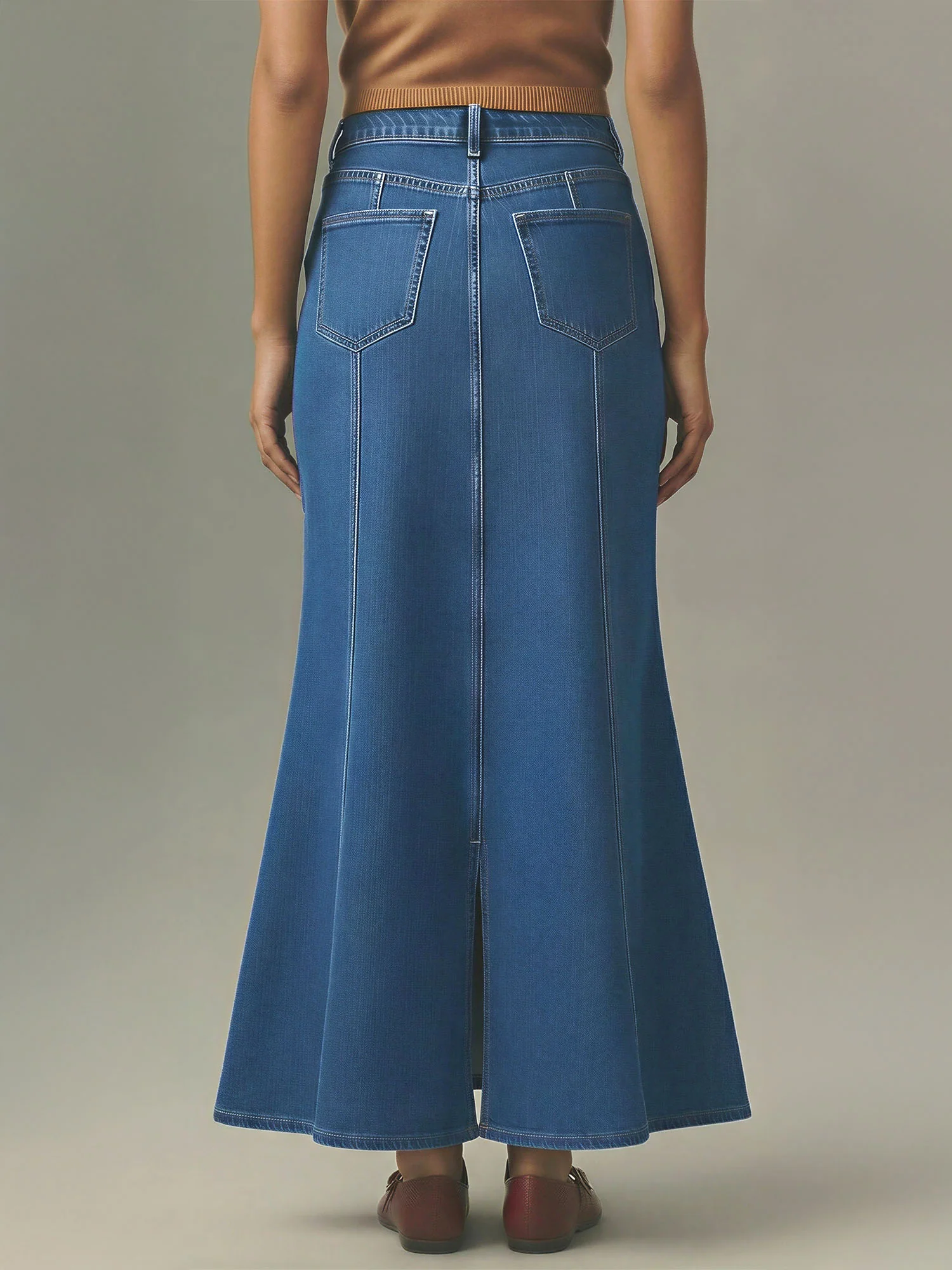 Seamed Denim Mermaid Maxi Skirt - Image 5