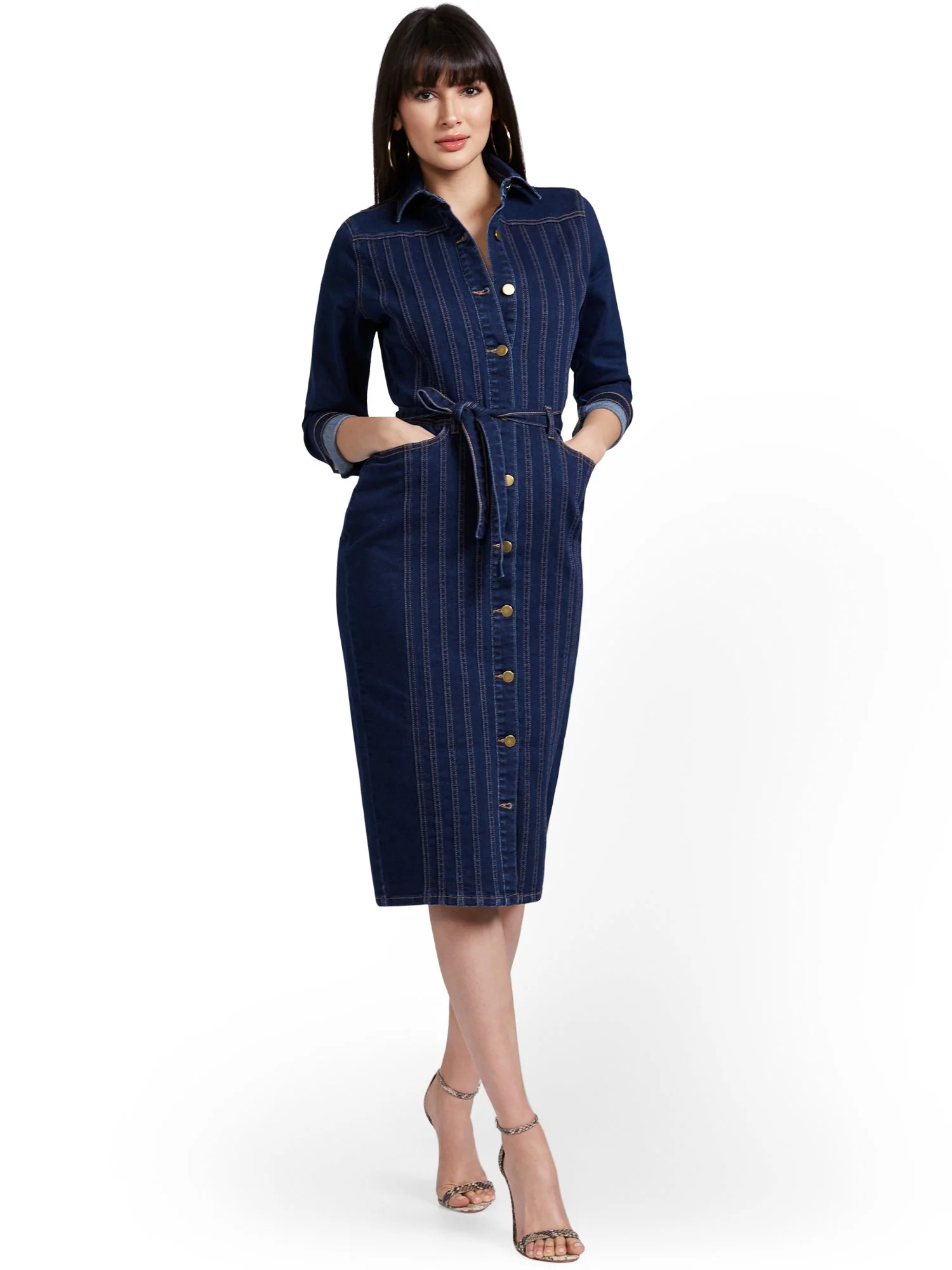 Seamed Denim Midi Dress - Image 2