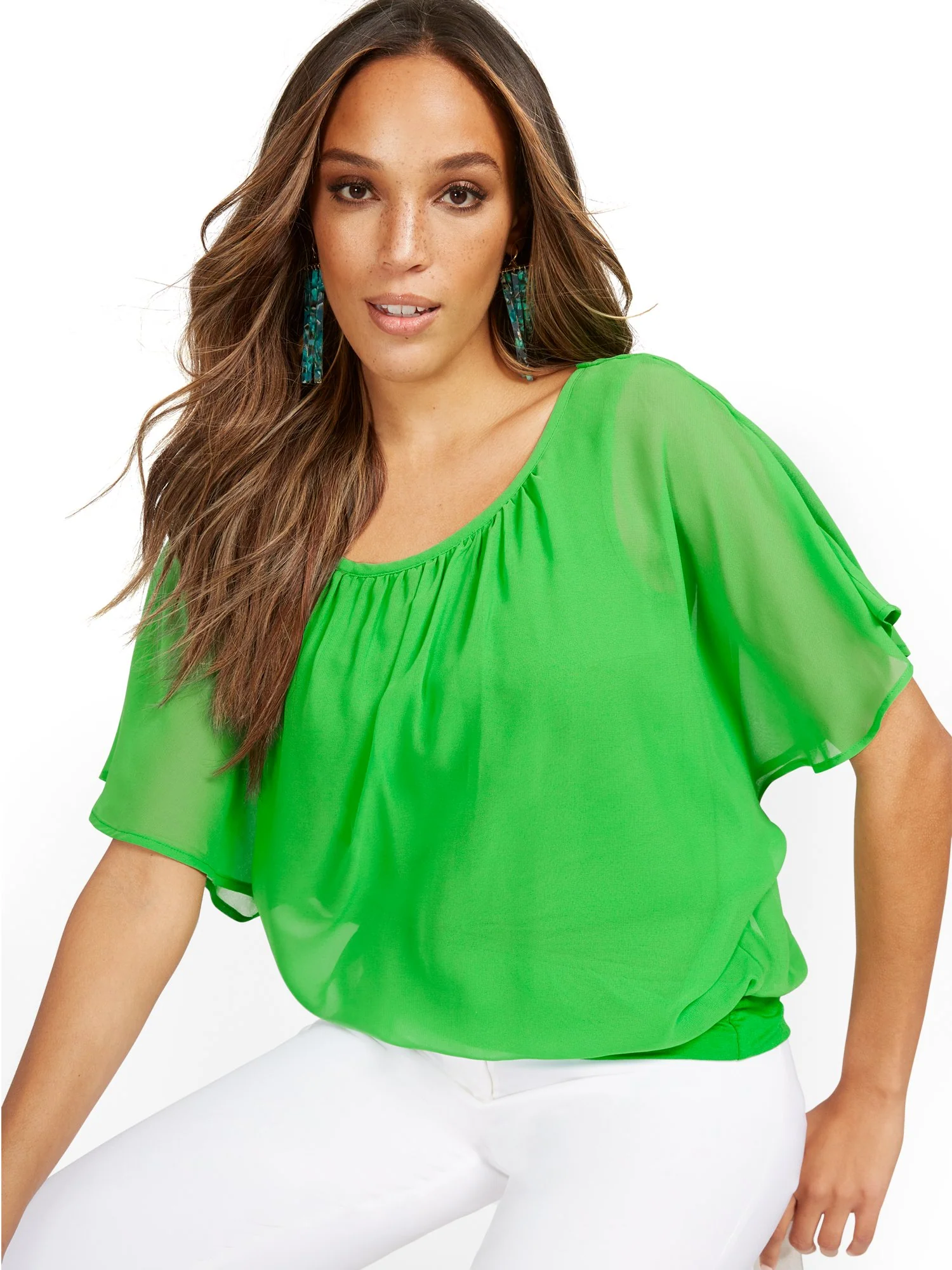 Semi-Sheer Flutter Dolman-Sleeve Top - Image 4