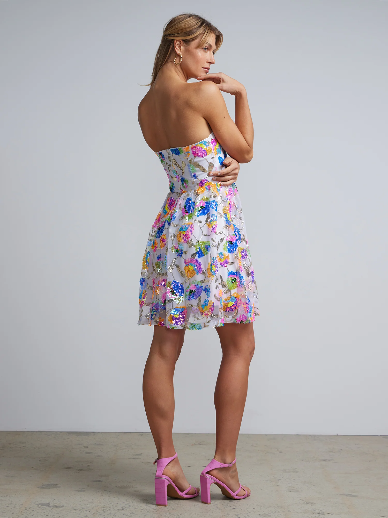 Sequin-Floral Flare Dress - Image 3