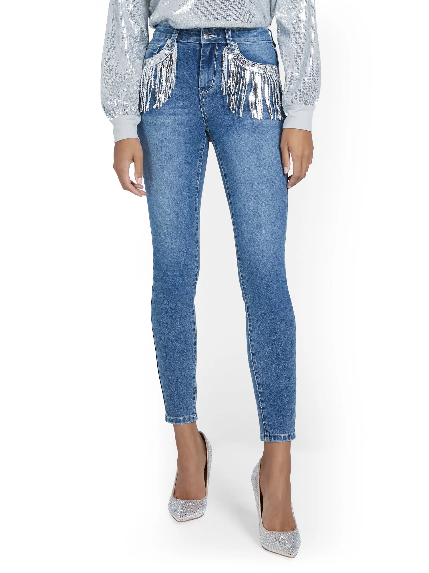 Sequin-Fringe Super-Skinny Ankle Jeans - Image 2