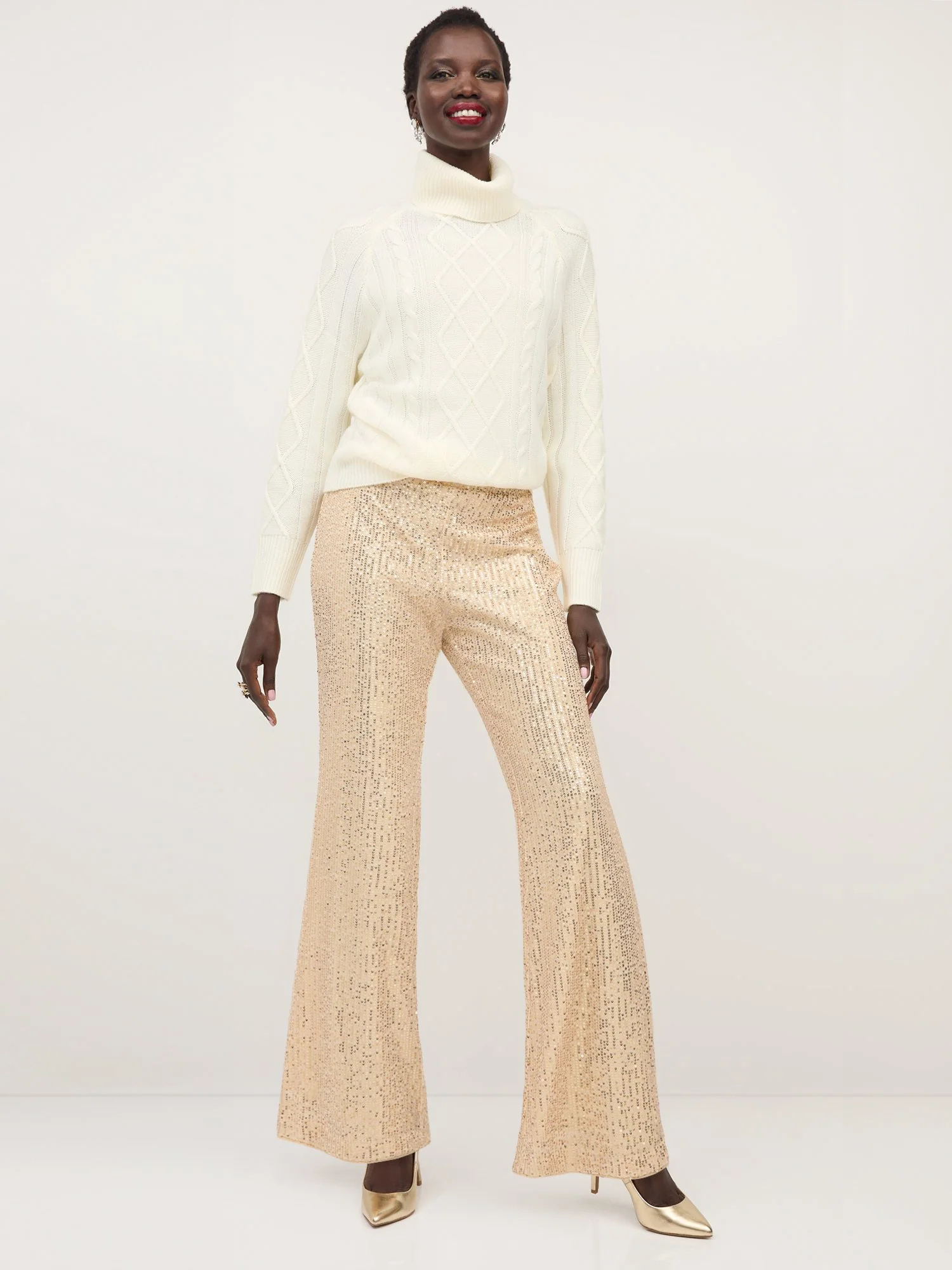 Sequin High-Waisted Wide-Leg Pant