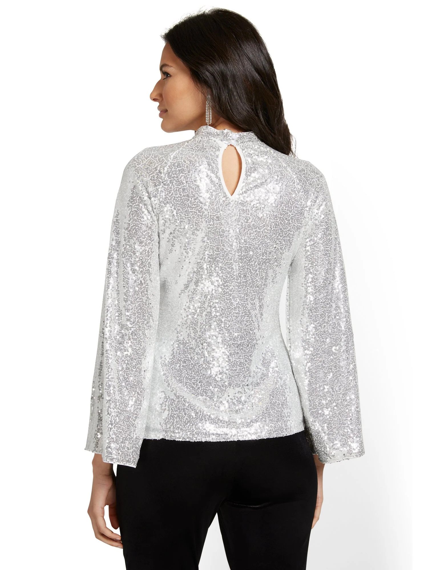 Sequin Mock-Neck Blouse - Image 3