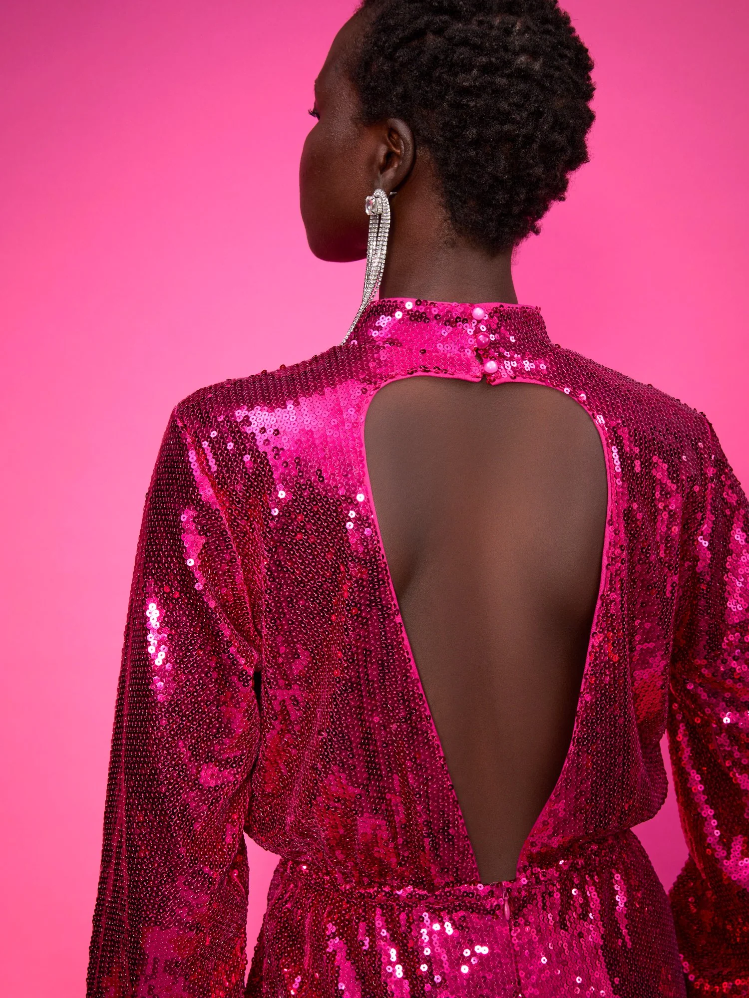 Sequin Open-Back Puff-Sleeve Sheath Dress - Image 4