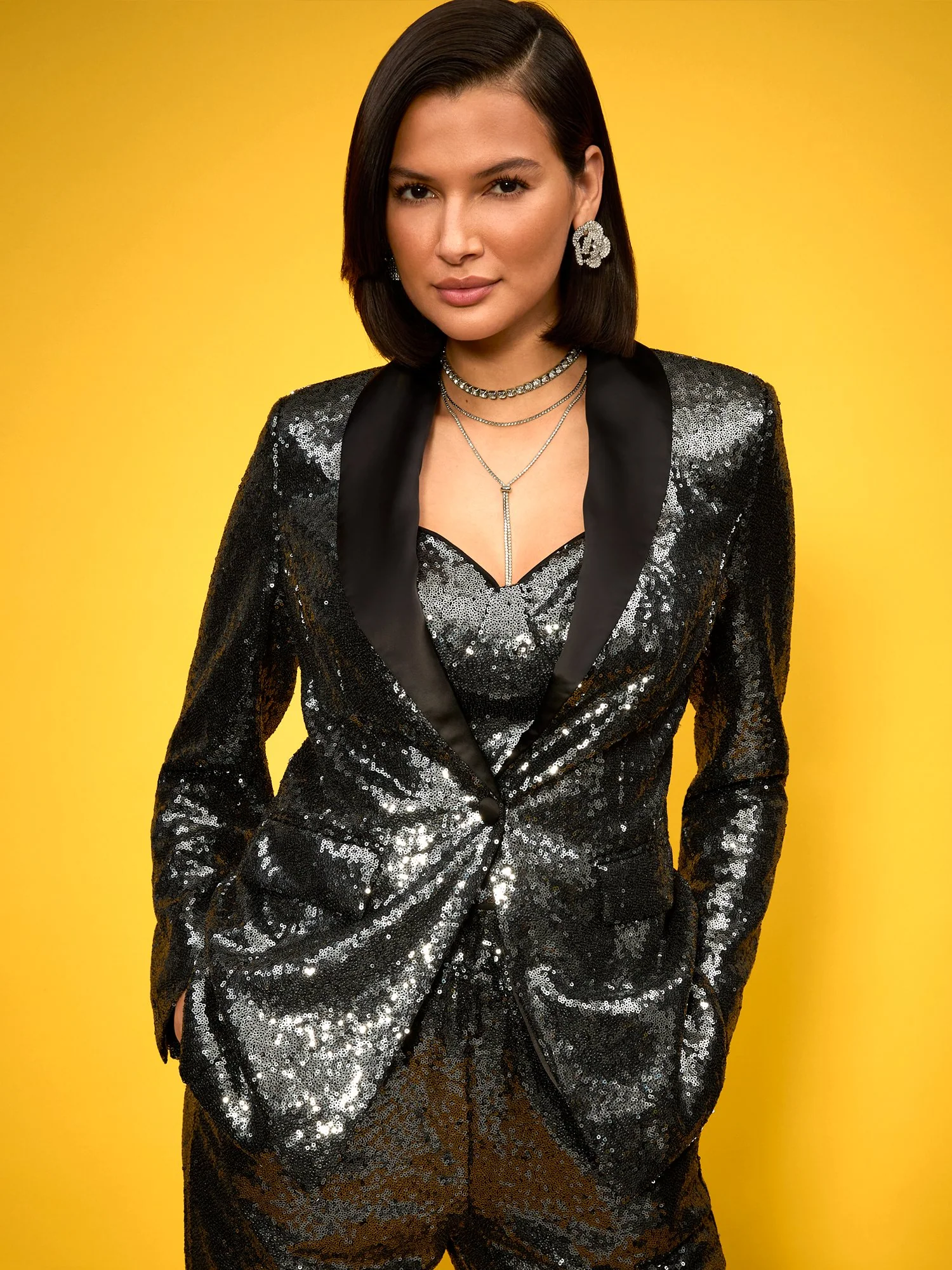 Sequin Satin-Lapel Blazer - Image 11